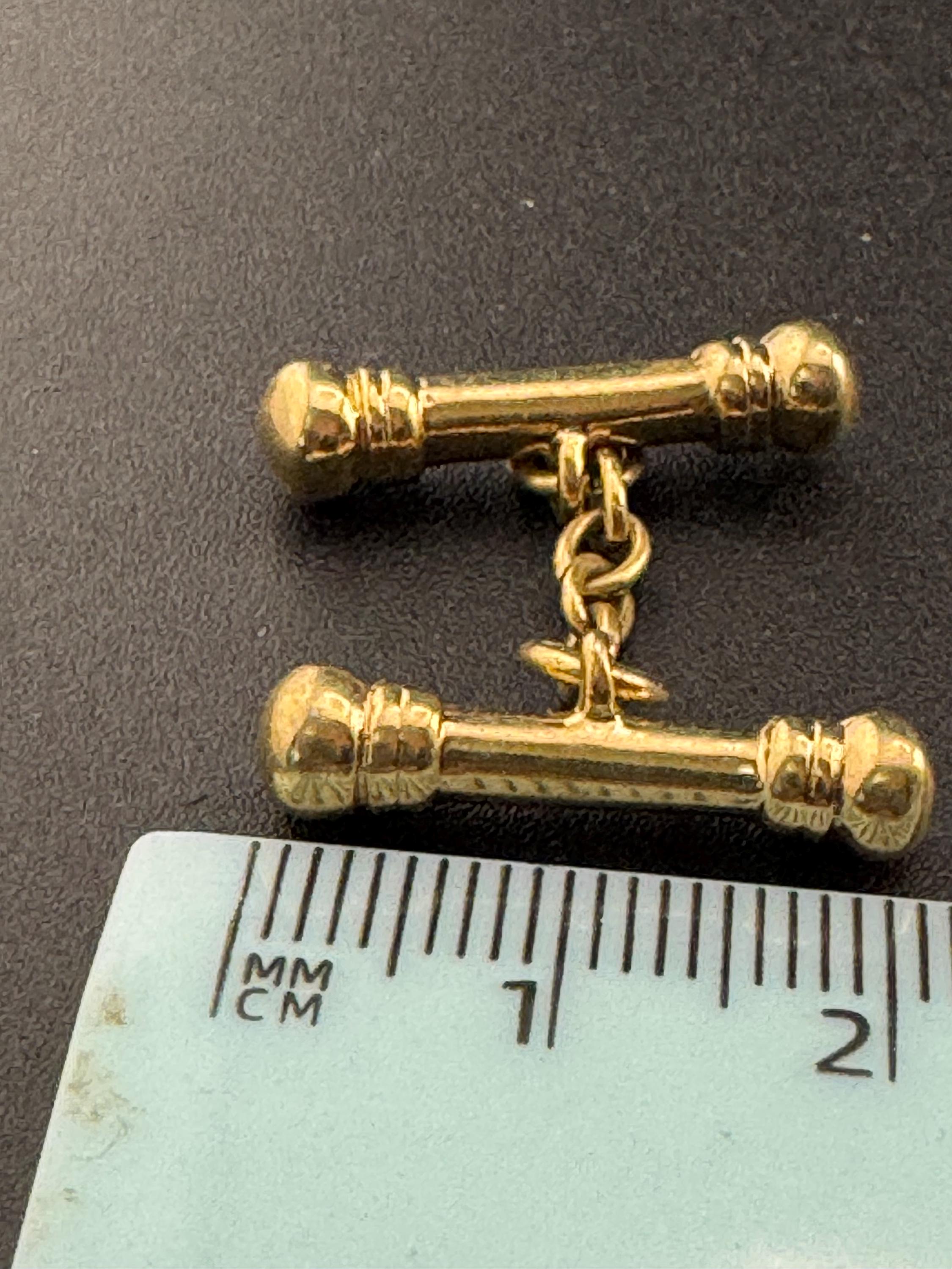Vintage men’s gold barbell cufflinks mid-century pillar bar design
