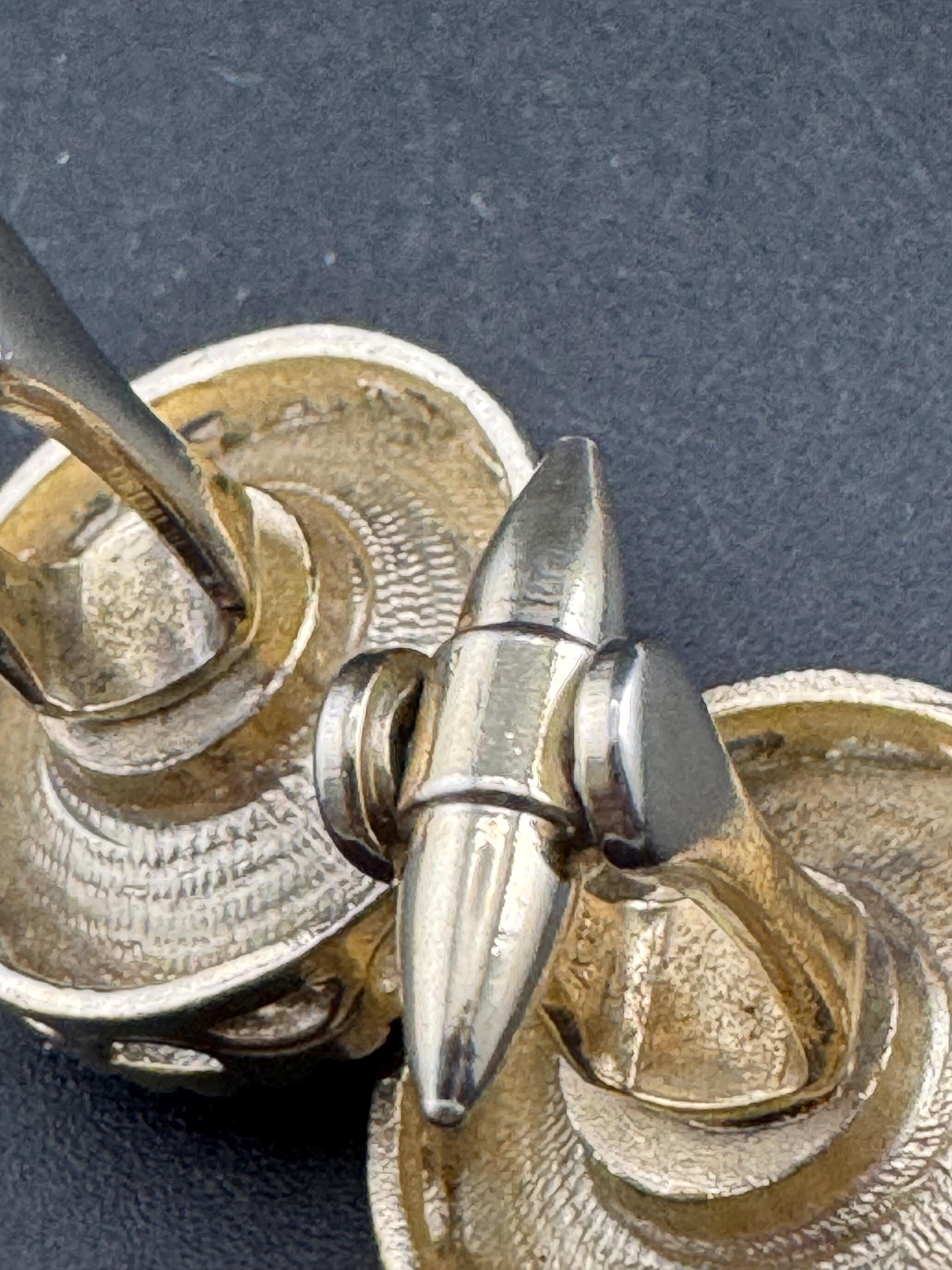 Vintage men’s gold cufflinks with brown green Rivoli crystal Rhinestones, Brutalist 1970s