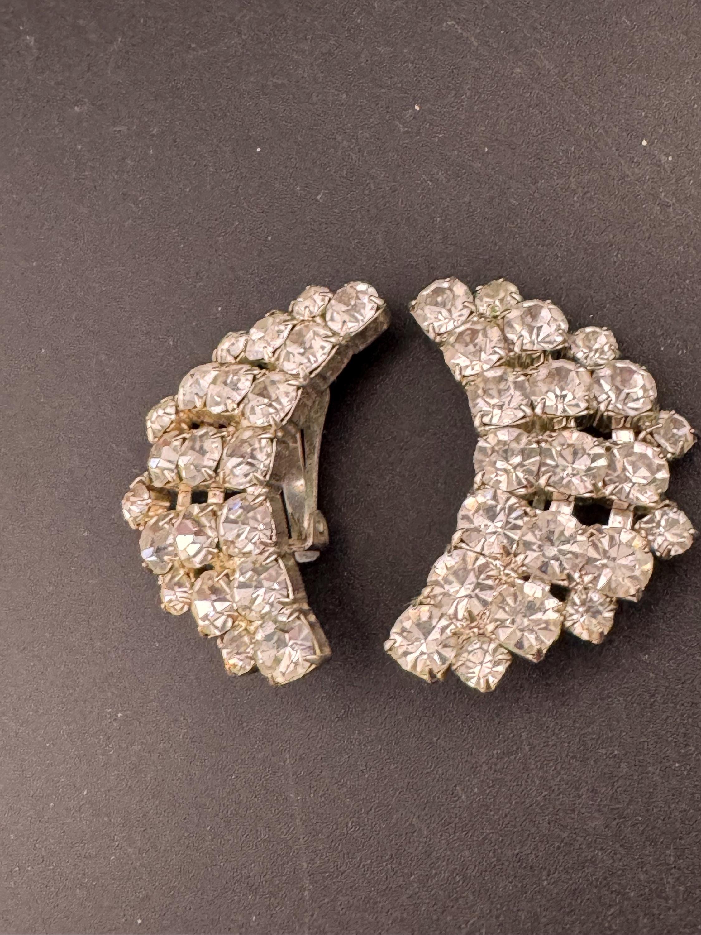 oversized clear diamanté rhinestone Clip On Earrings, 4cm silver tone