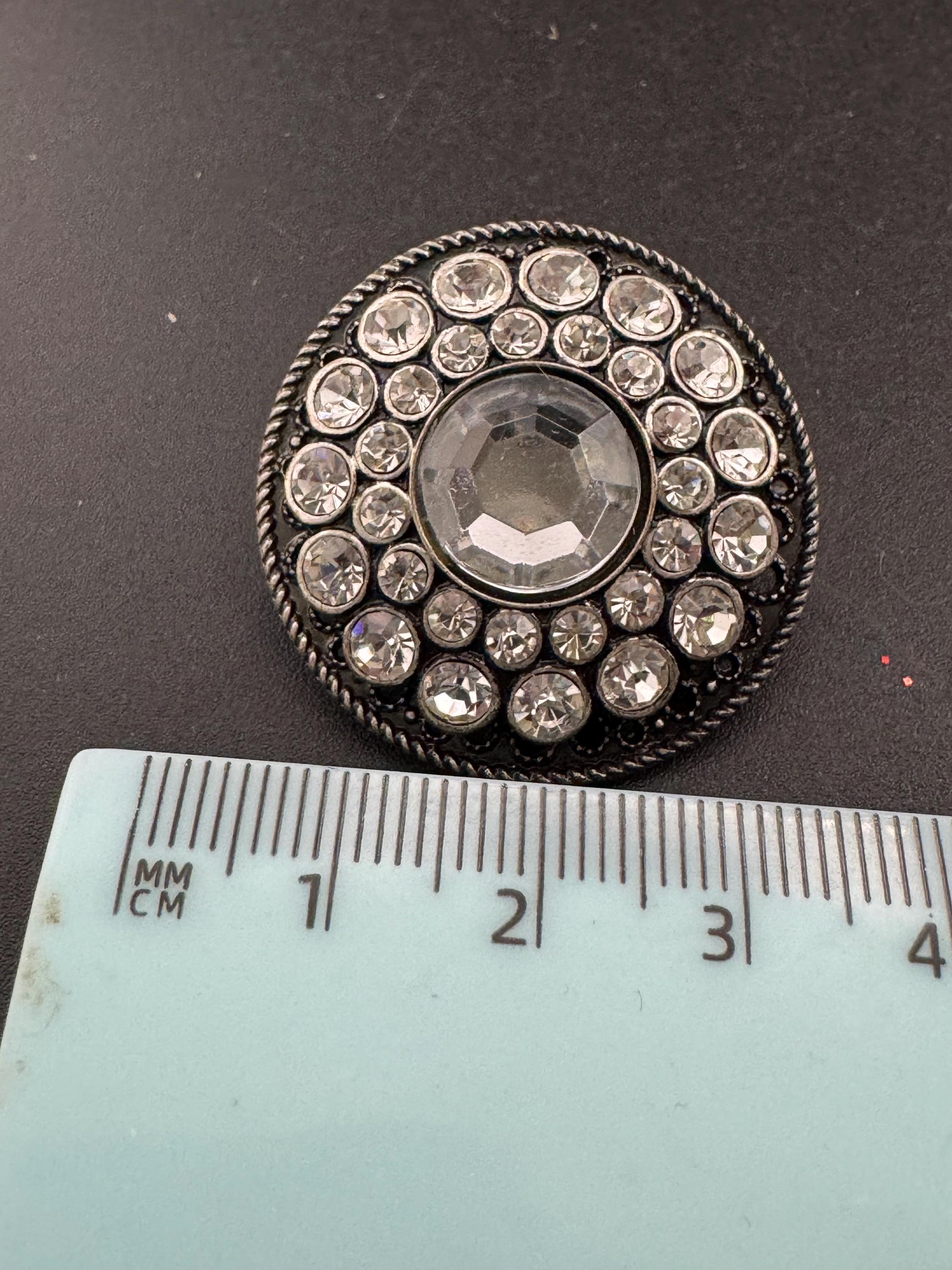 Vintage big silver tone clear diamanté clip on earrings, round studs