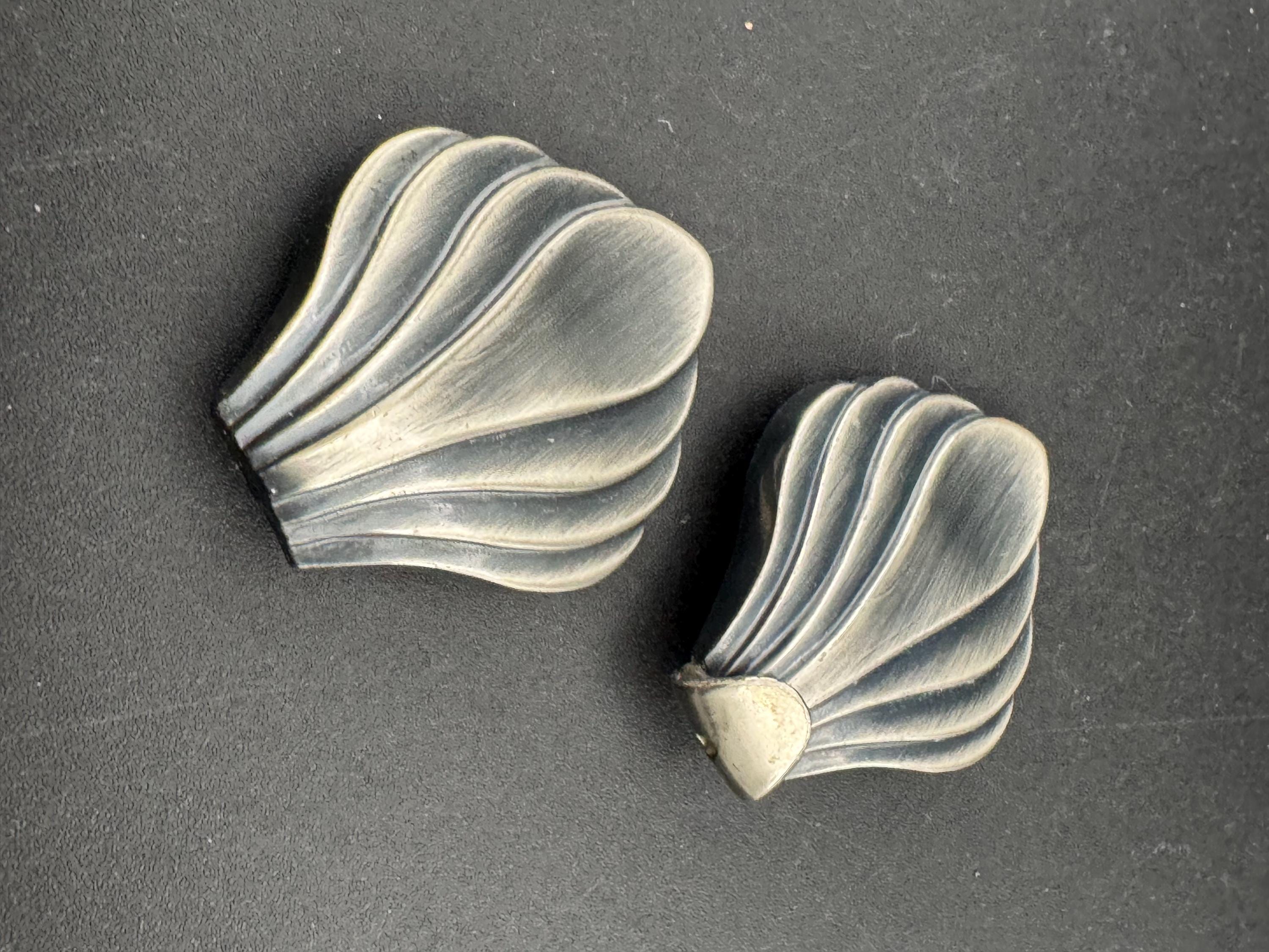 Vintage plastic oversized silver grey clip on earrings, lightweight 4cm