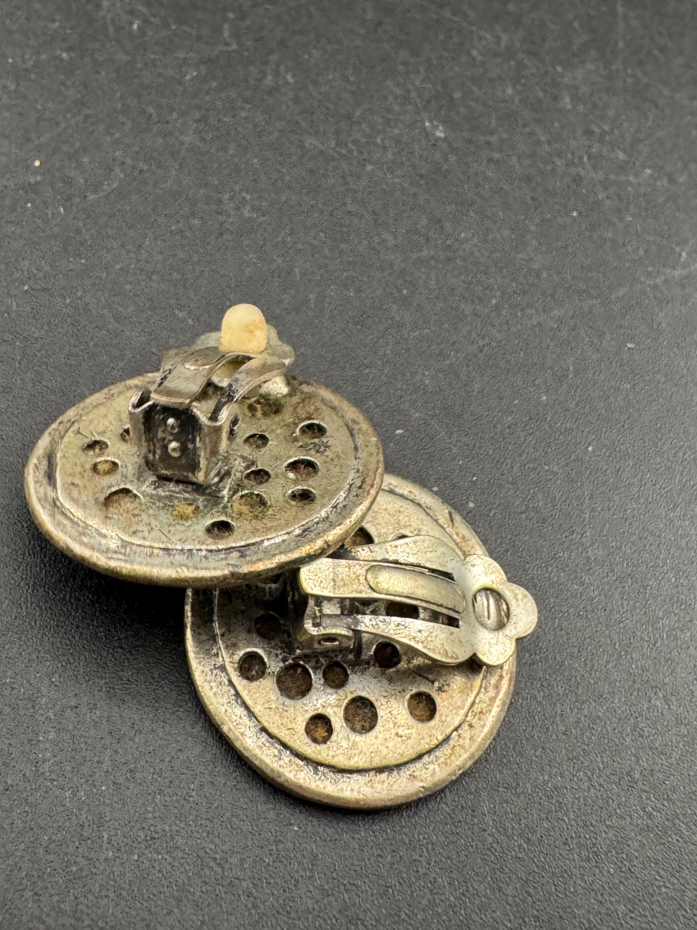 vintage Silver metal snake print insert 2.5cm disc clip on earrings