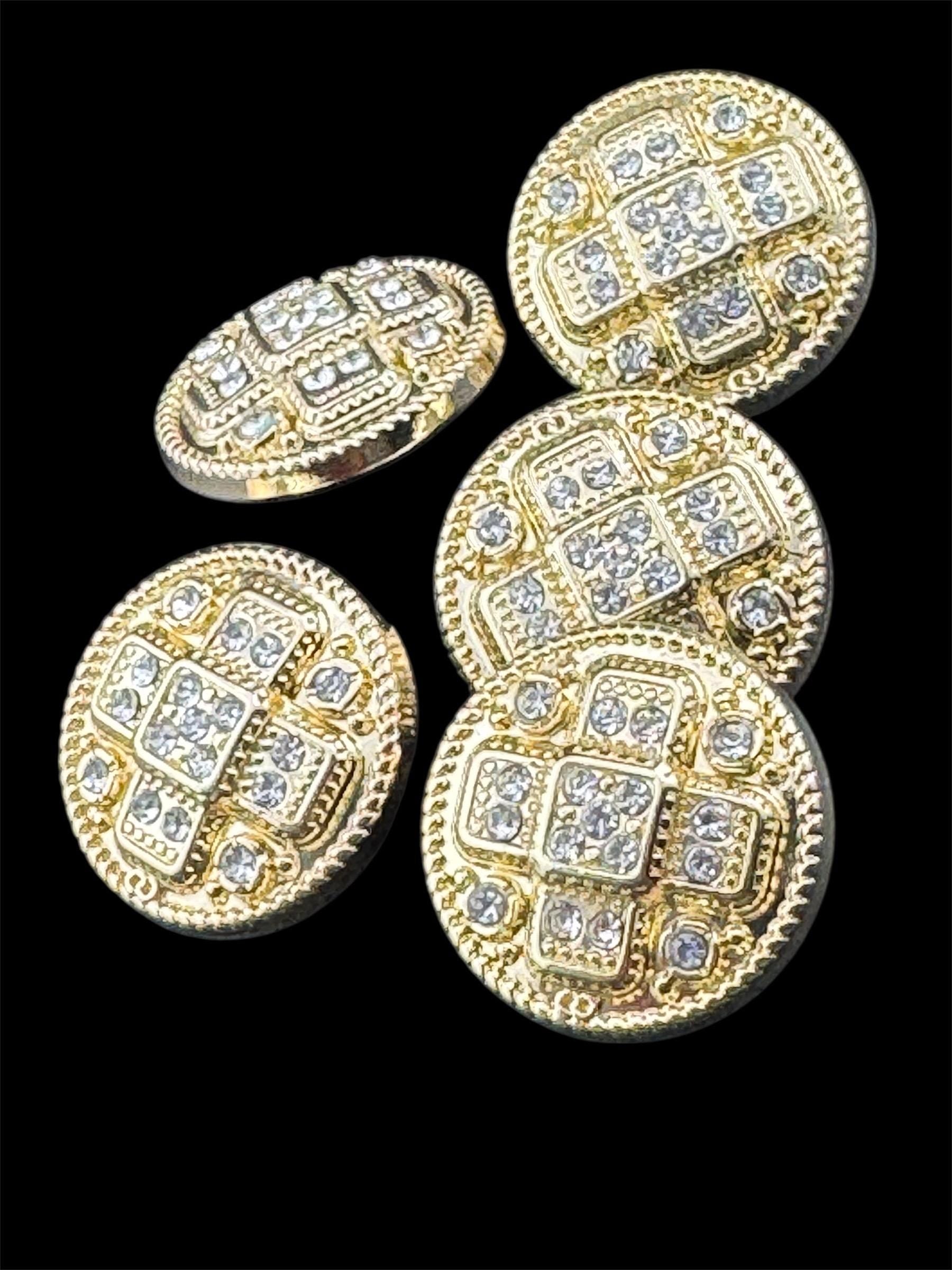 Set of 5 Gold Tone Diamanté Crystal Shank Buttons (23mm)