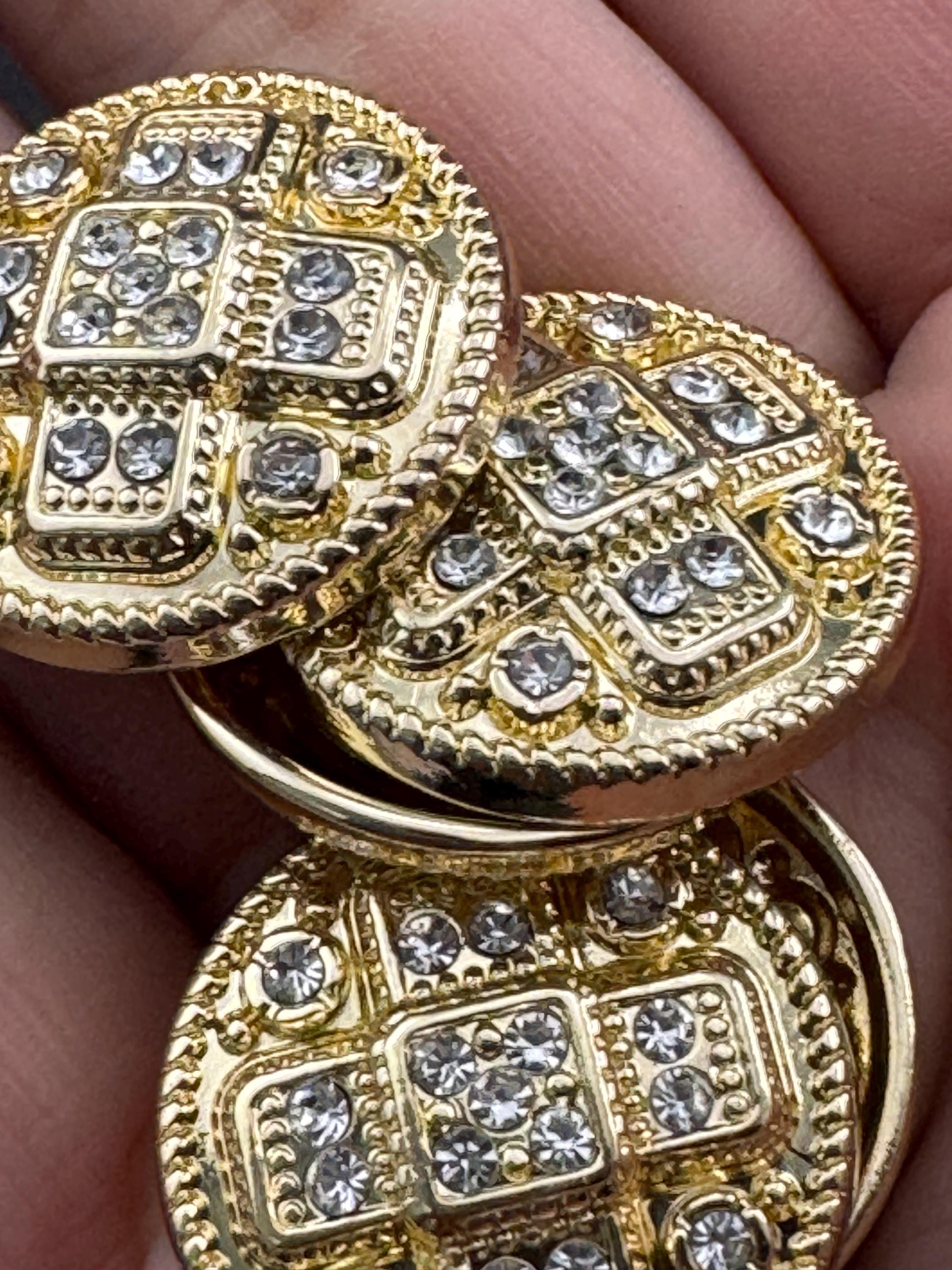 Set of 5 Gold Tone Diamanté Crystal Shank Buttons (23mm)