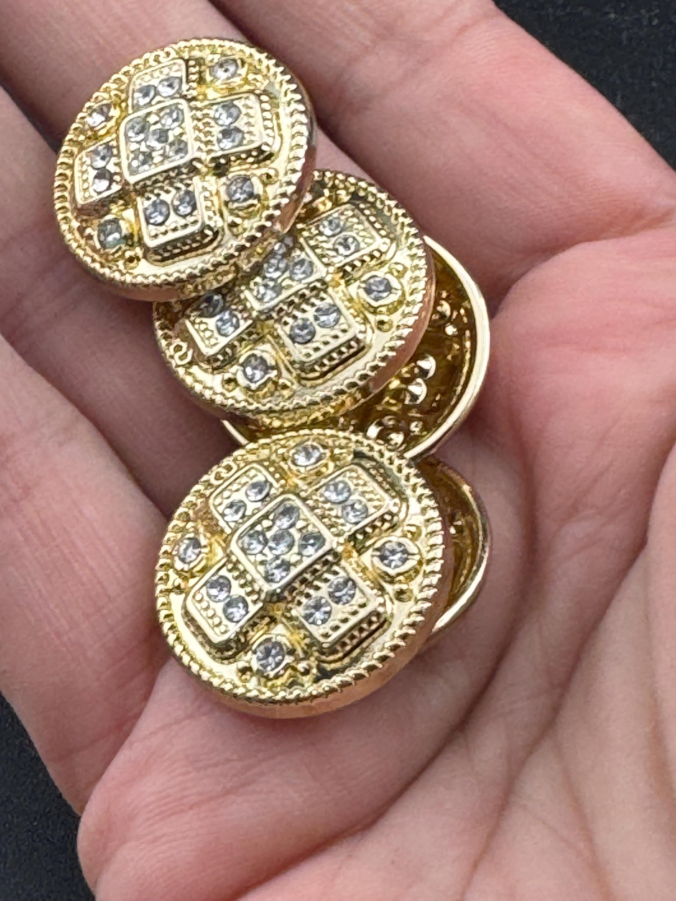 Set of 5 Gold Tone Diamanté Crystal Shank Buttons (23mm)
