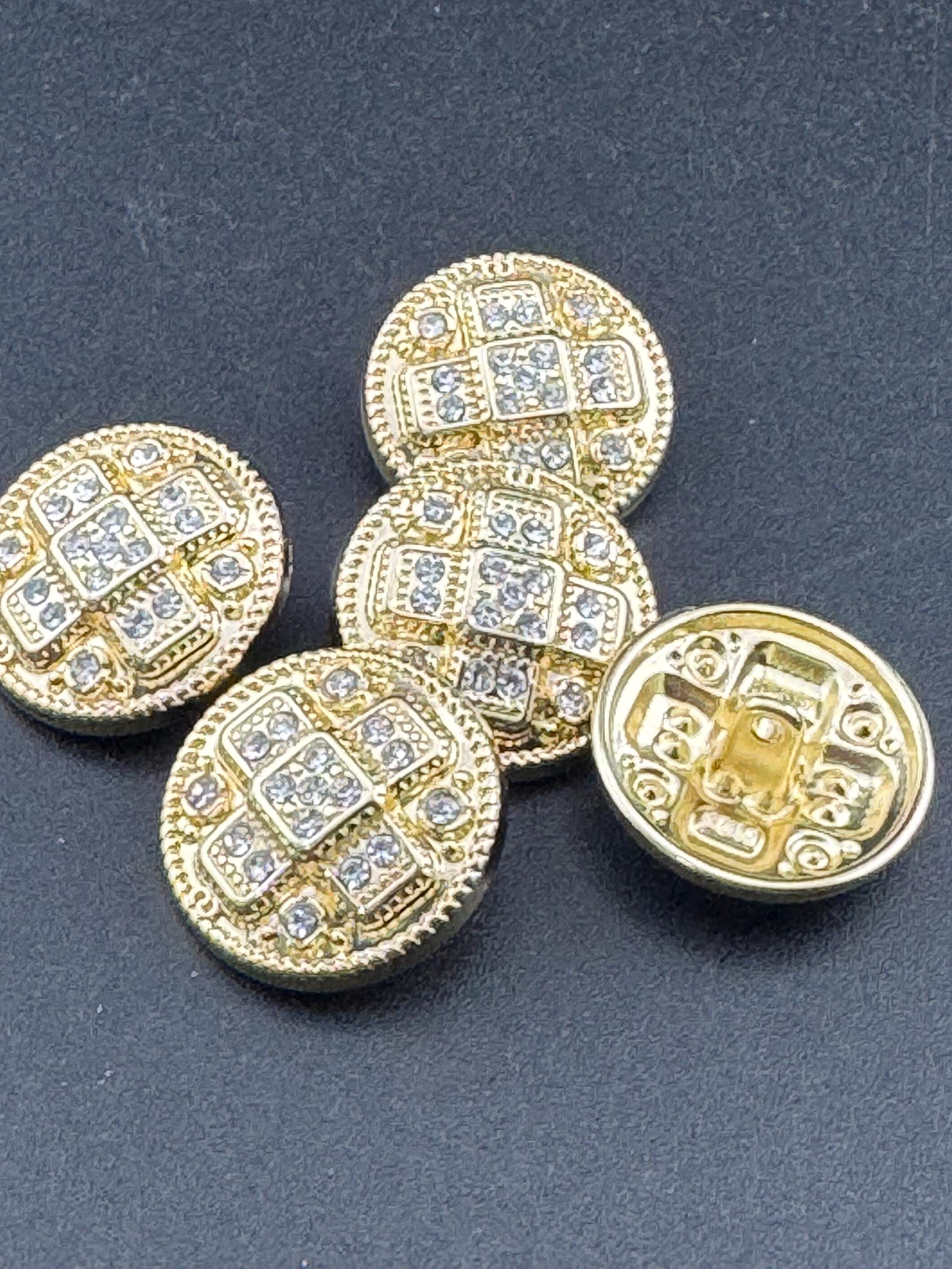 Set of 5 Gold Tone Diamanté Crystal Shank Buttons (23mm)
