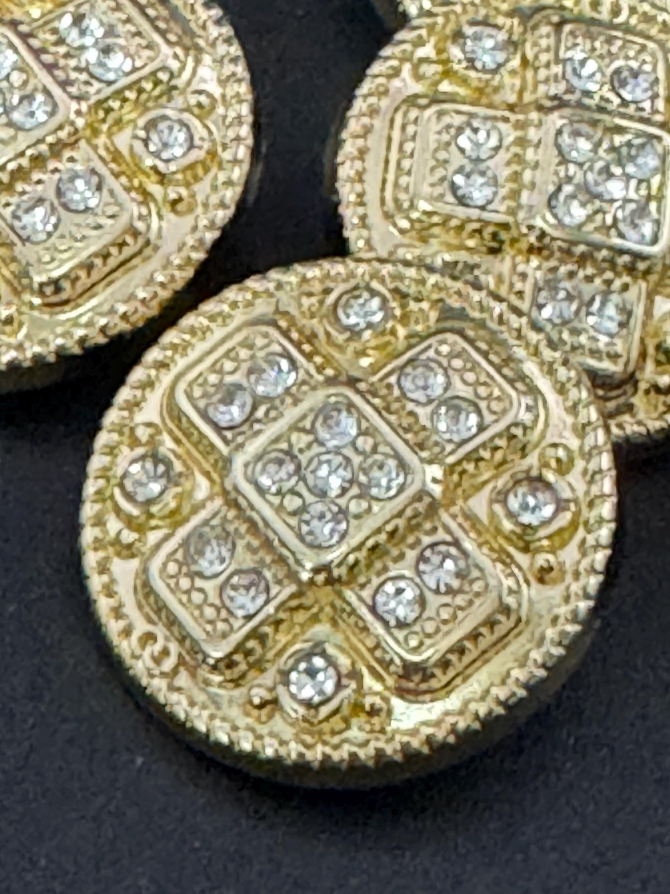 Set of 5 Gold Tone Diamanté Crystal Shank Buttons (23mm)