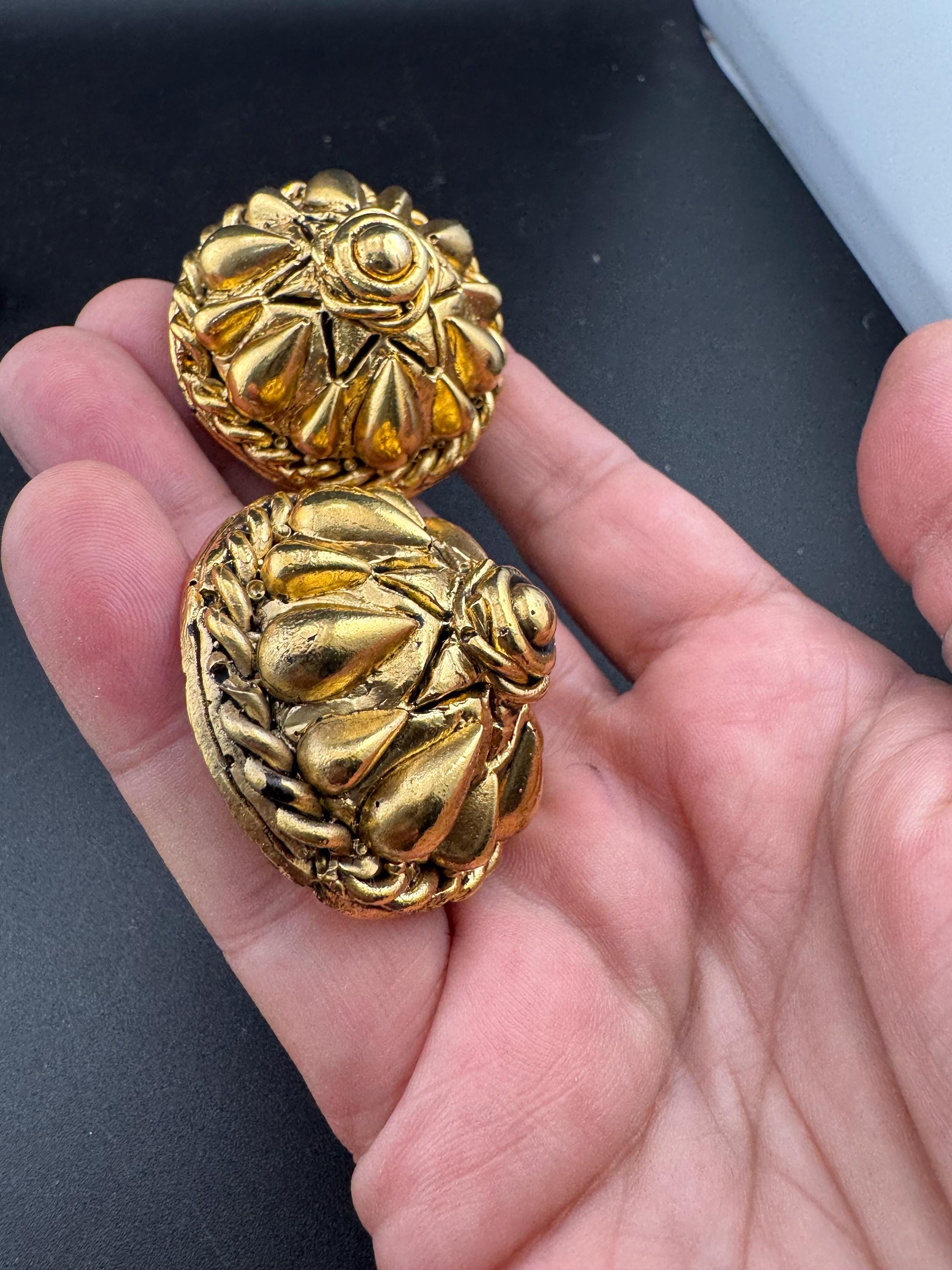 Jacky de G big gold domed Clip On Earrings: Oversized designer studs