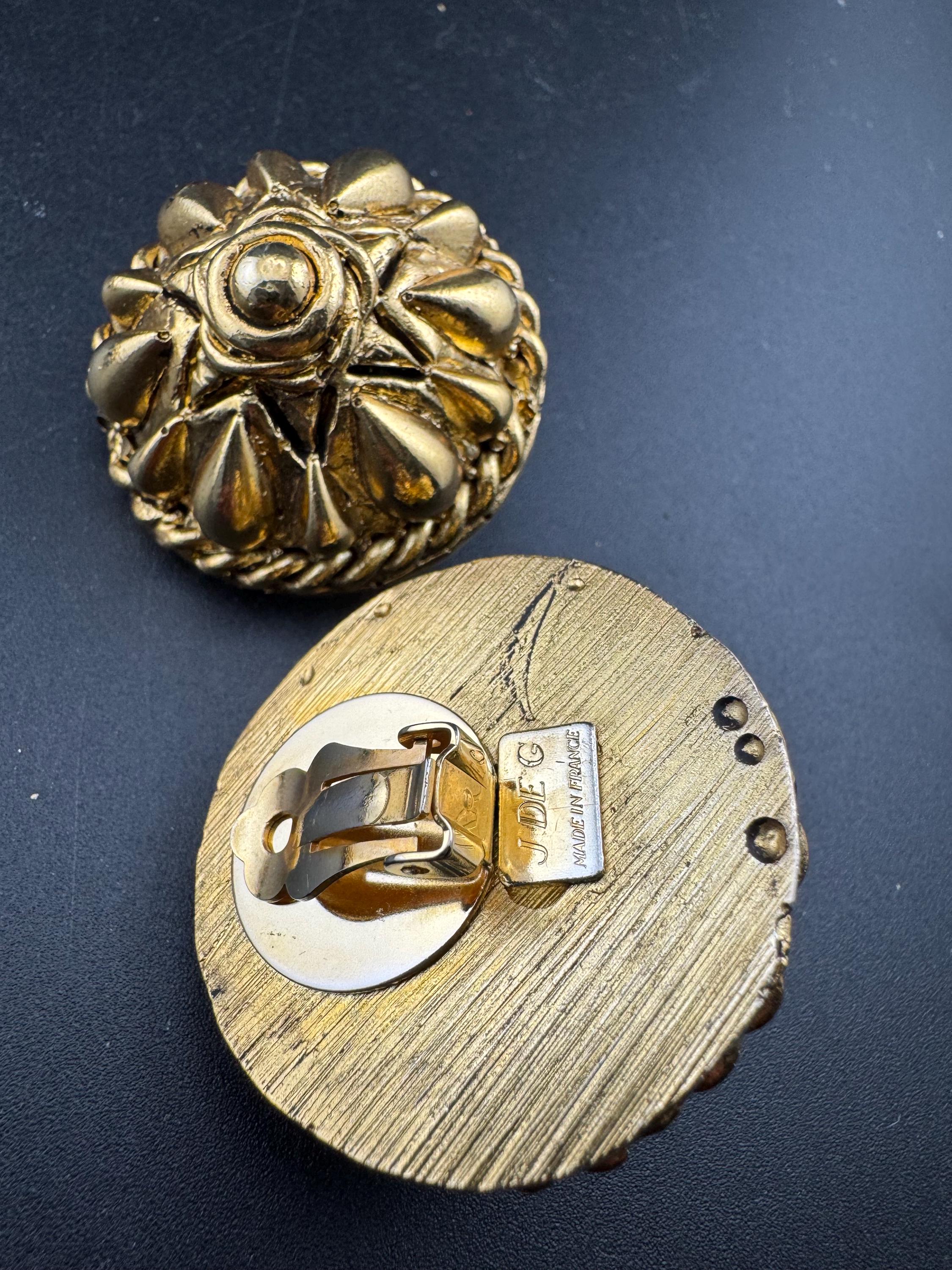 Jacky de G big gold domed Clip On Earrings: Oversized designer studs