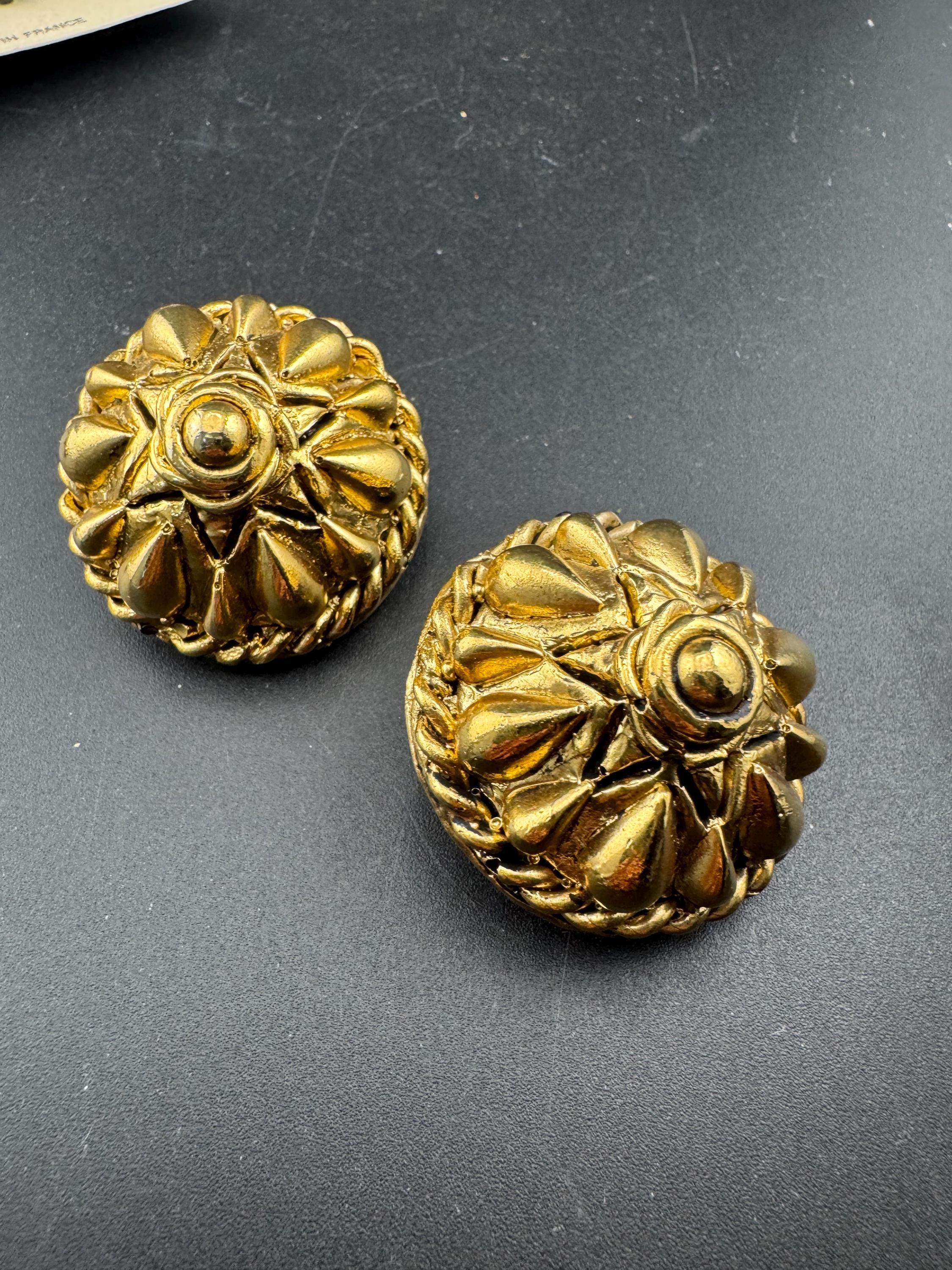 Jacky de G big gold domed Clip On Earrings: Oversized designer studs