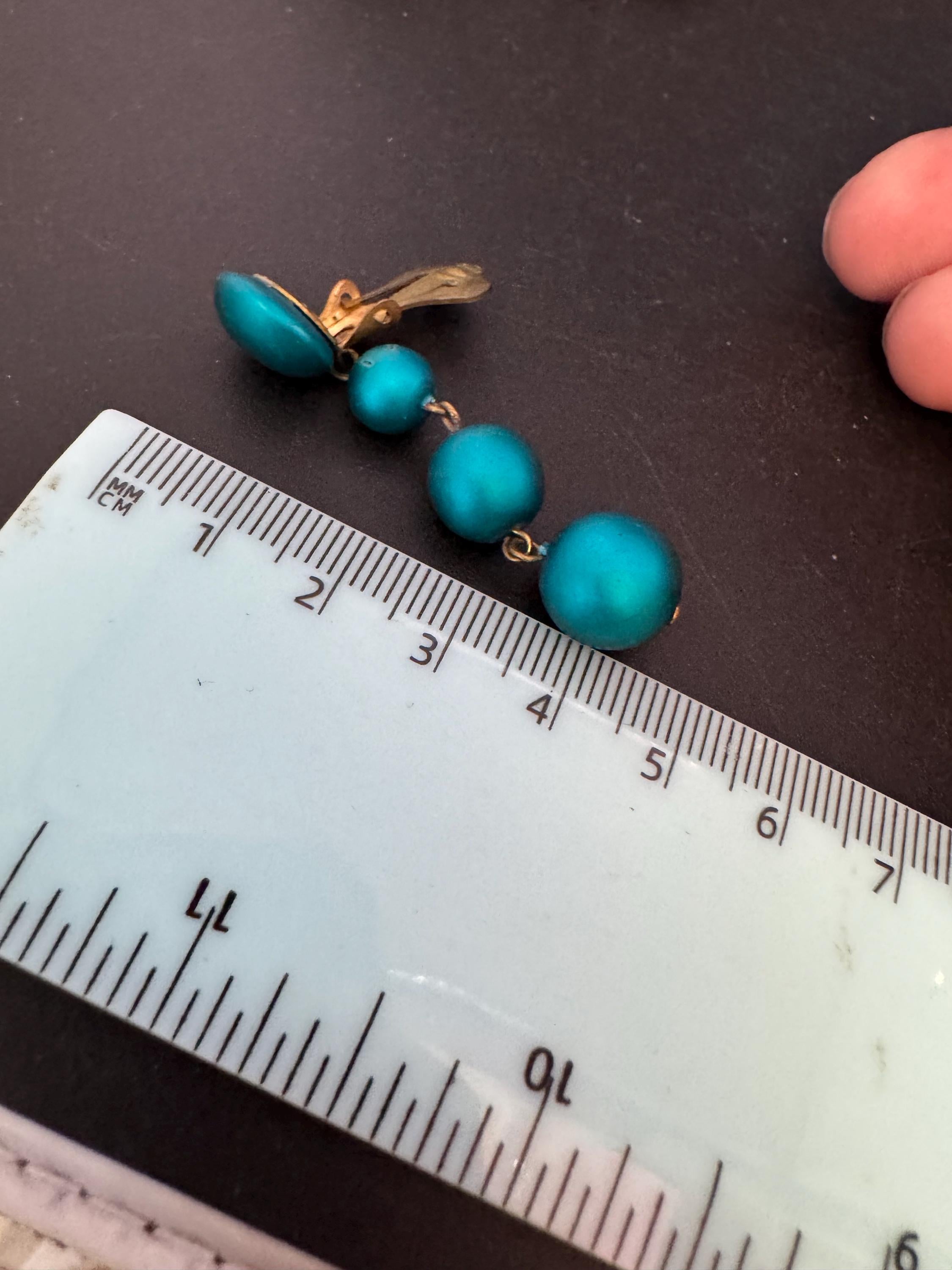 Vintage teal green acrylic bead dangly clip on earrings