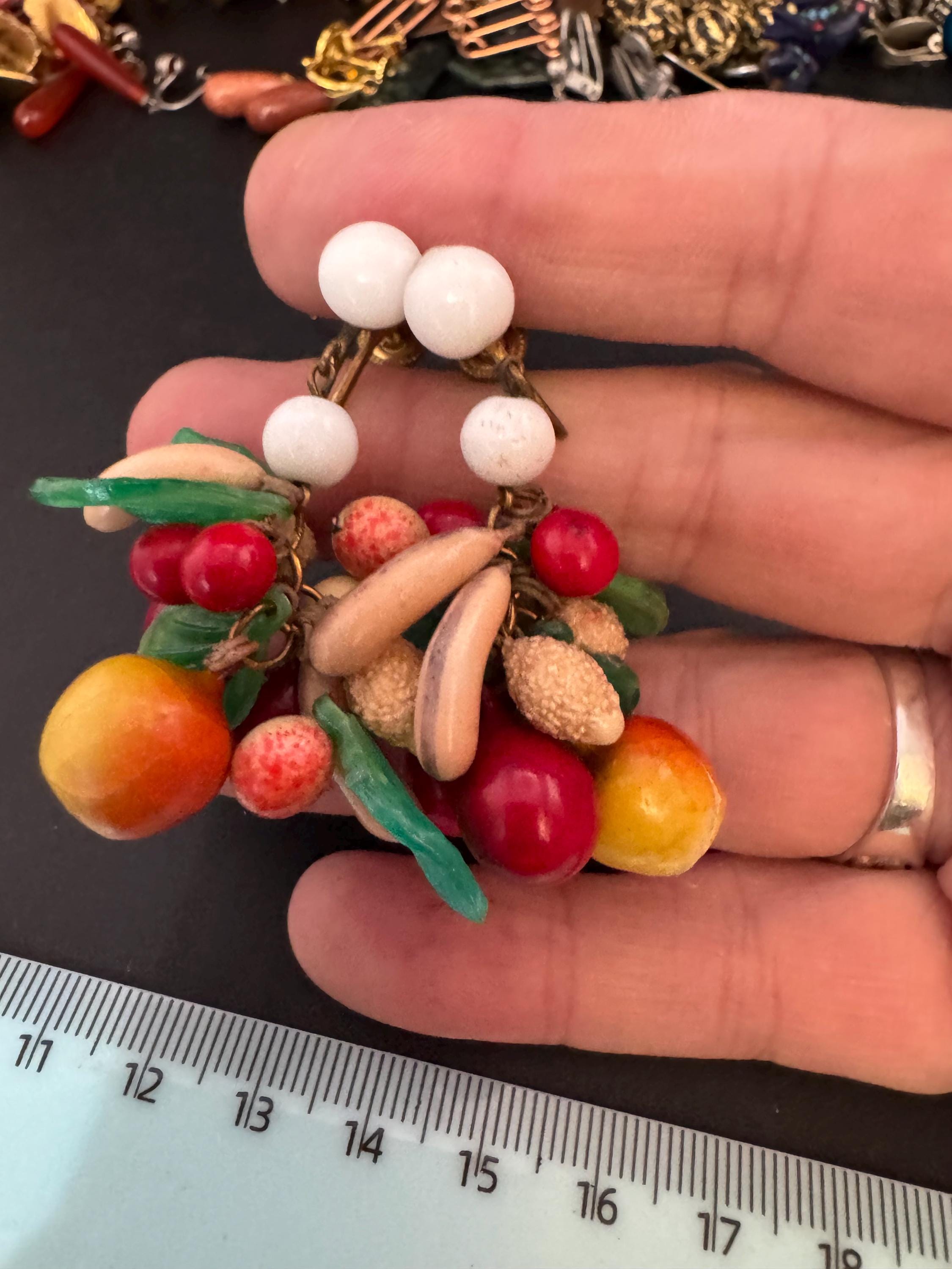 vintage fruit dangly cluster clip on earrings 1930s Art Deco