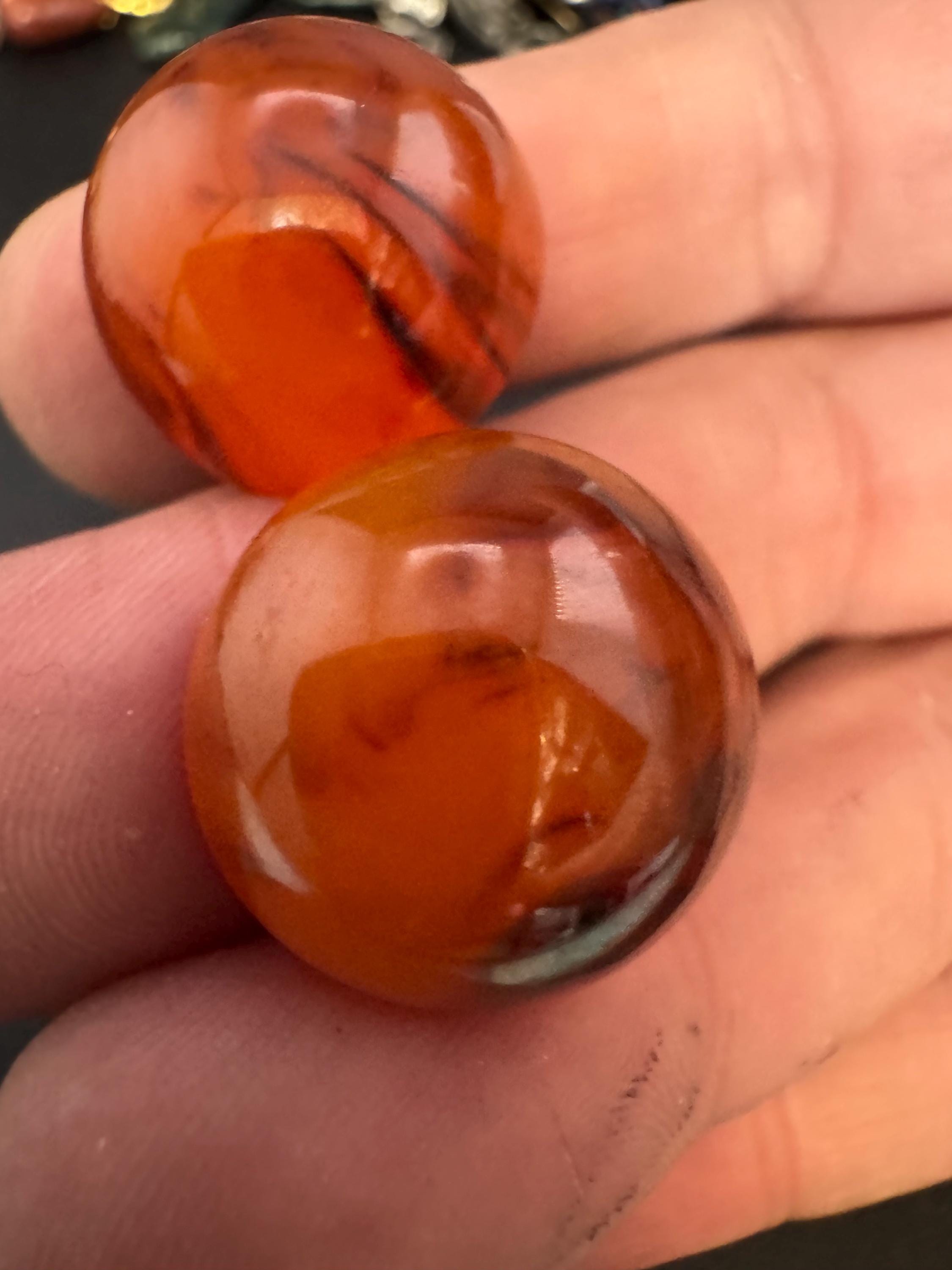 Vintage Early Plastic Domed Brown Faux Tortoiseshell Button clip on Earrings