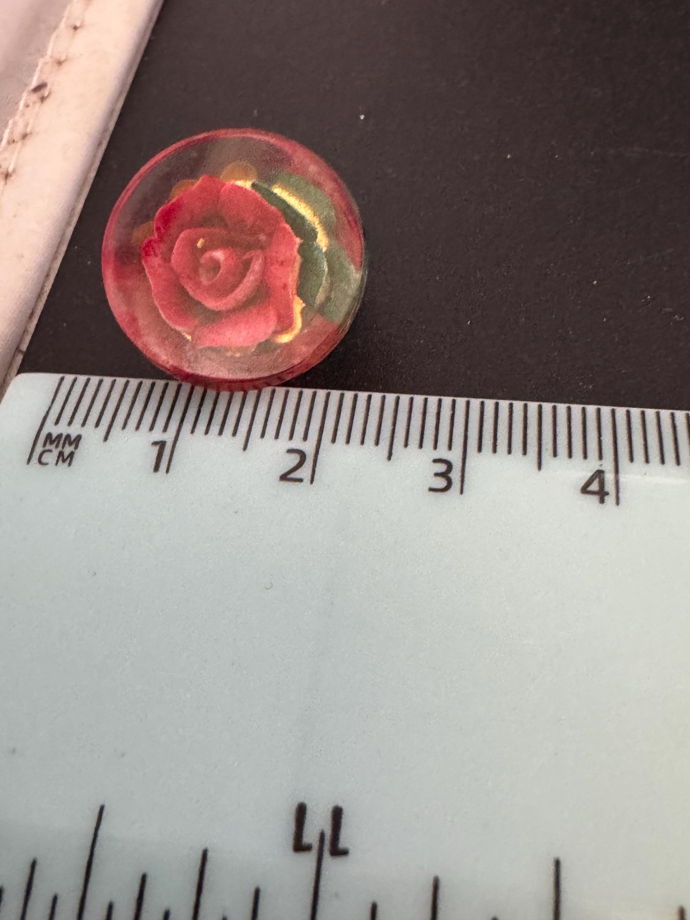 Vintage Perspex clear lucite red Clip On Earrings early plastic Rose floral