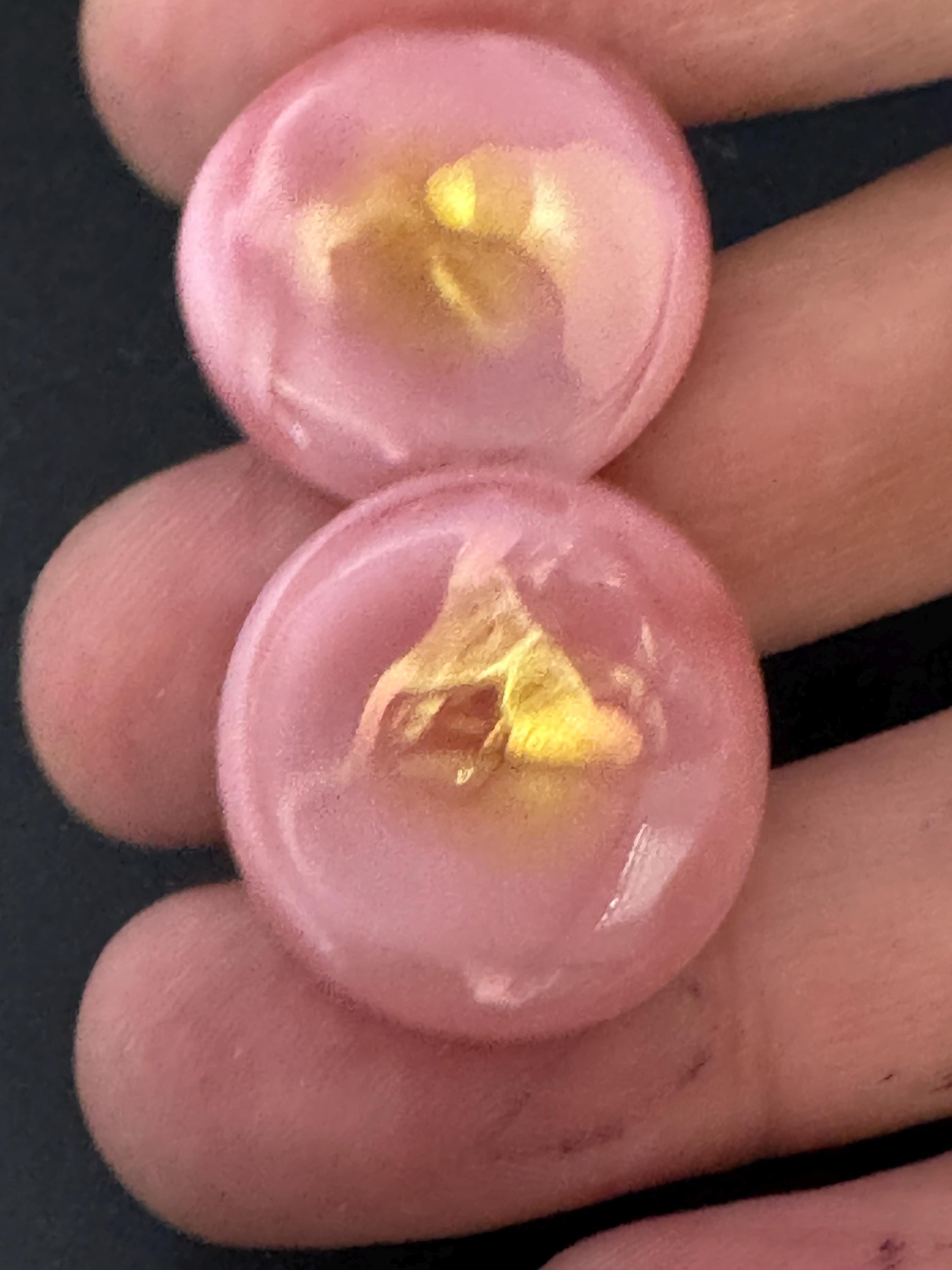 Vintage 2cm pink gold lustre glass button Clip On Earrings
