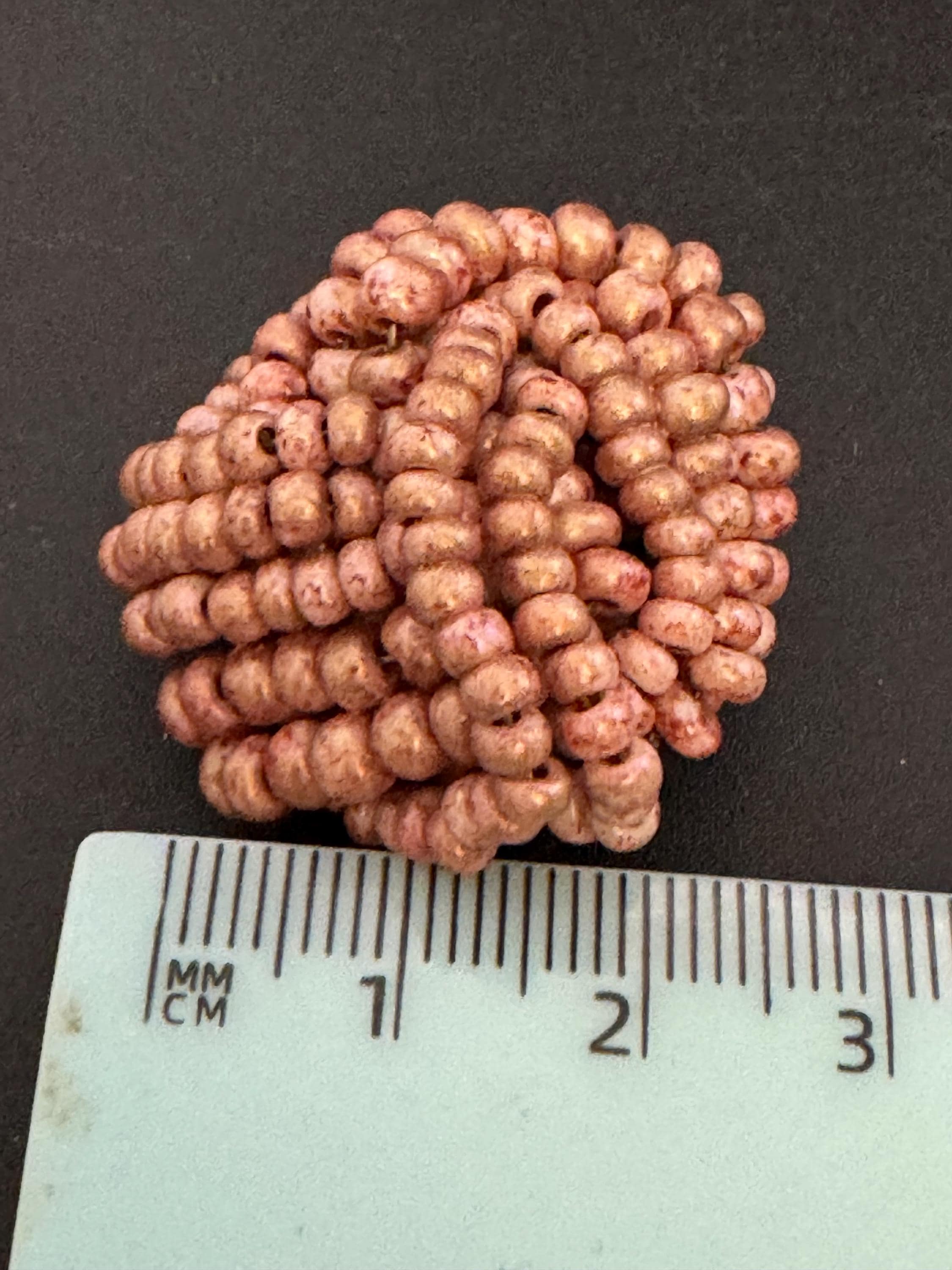 Vintage dusky pink taupe seed beaded KNOT Cluster Clip On Earrings