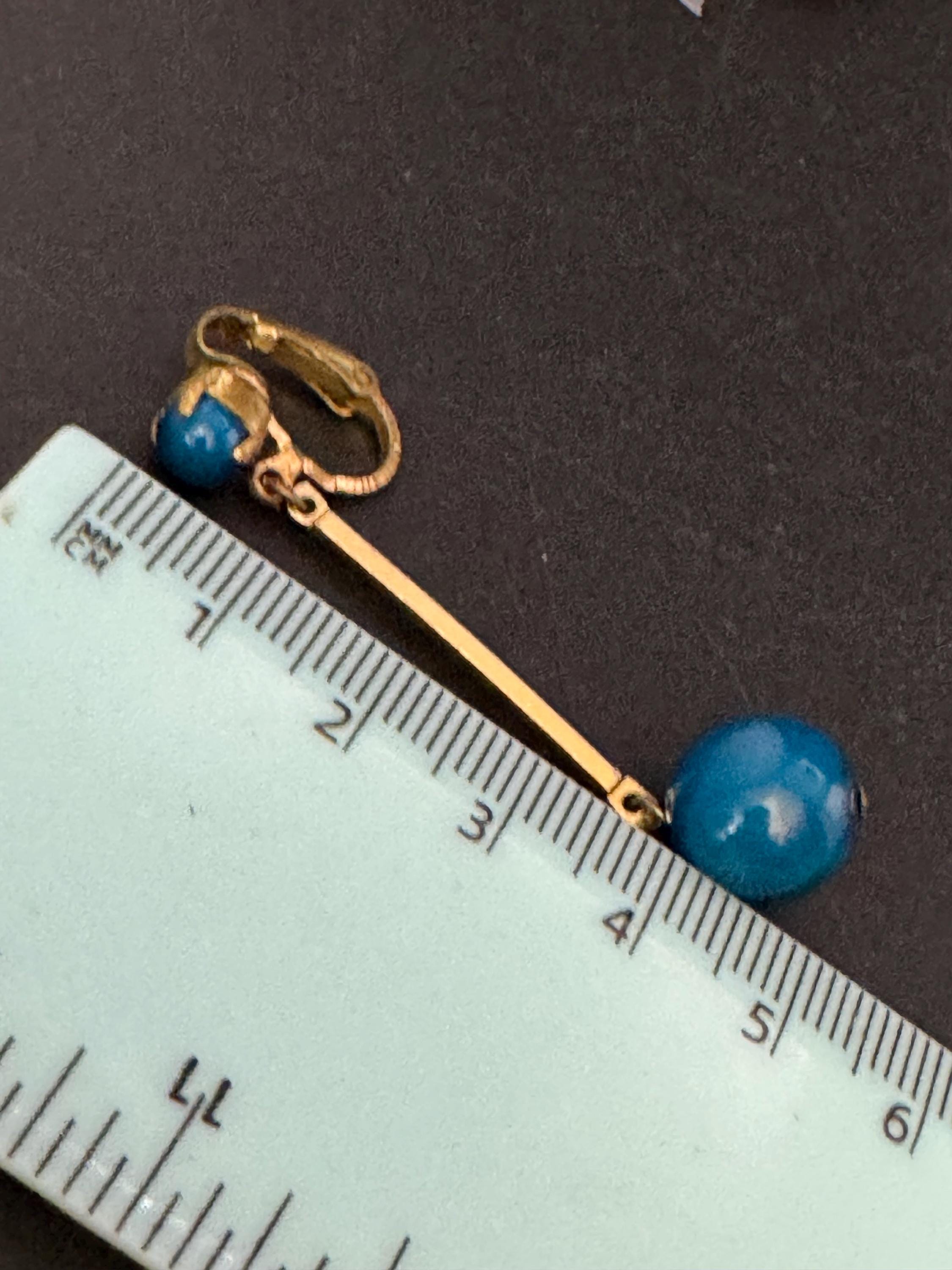 Vintage blue glass ball dangly drop clip on earrings