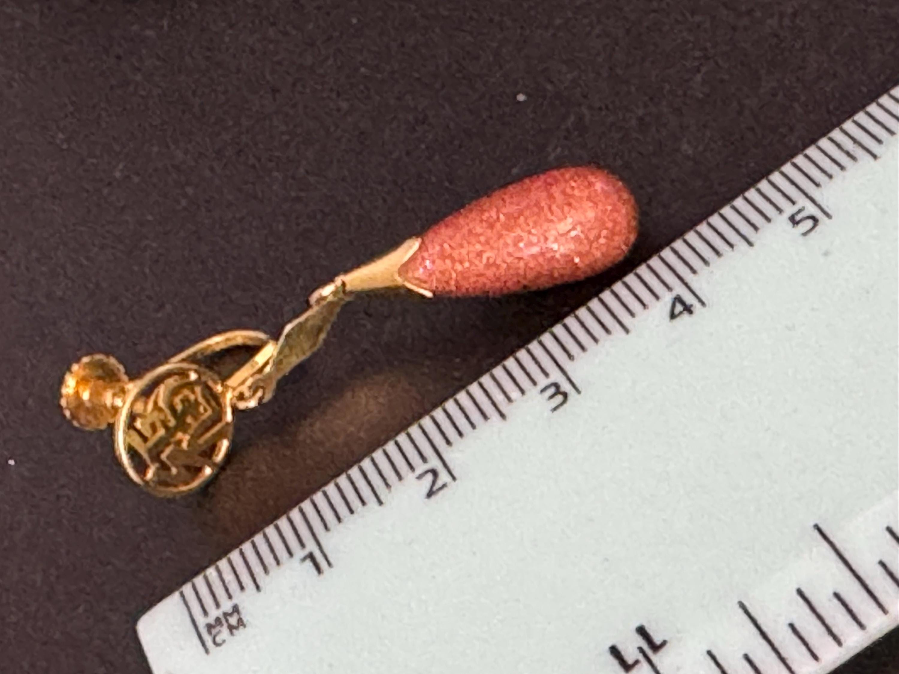 Vintage Chinese goldstone teardrop earrings, brown gold plated gemstones screw back