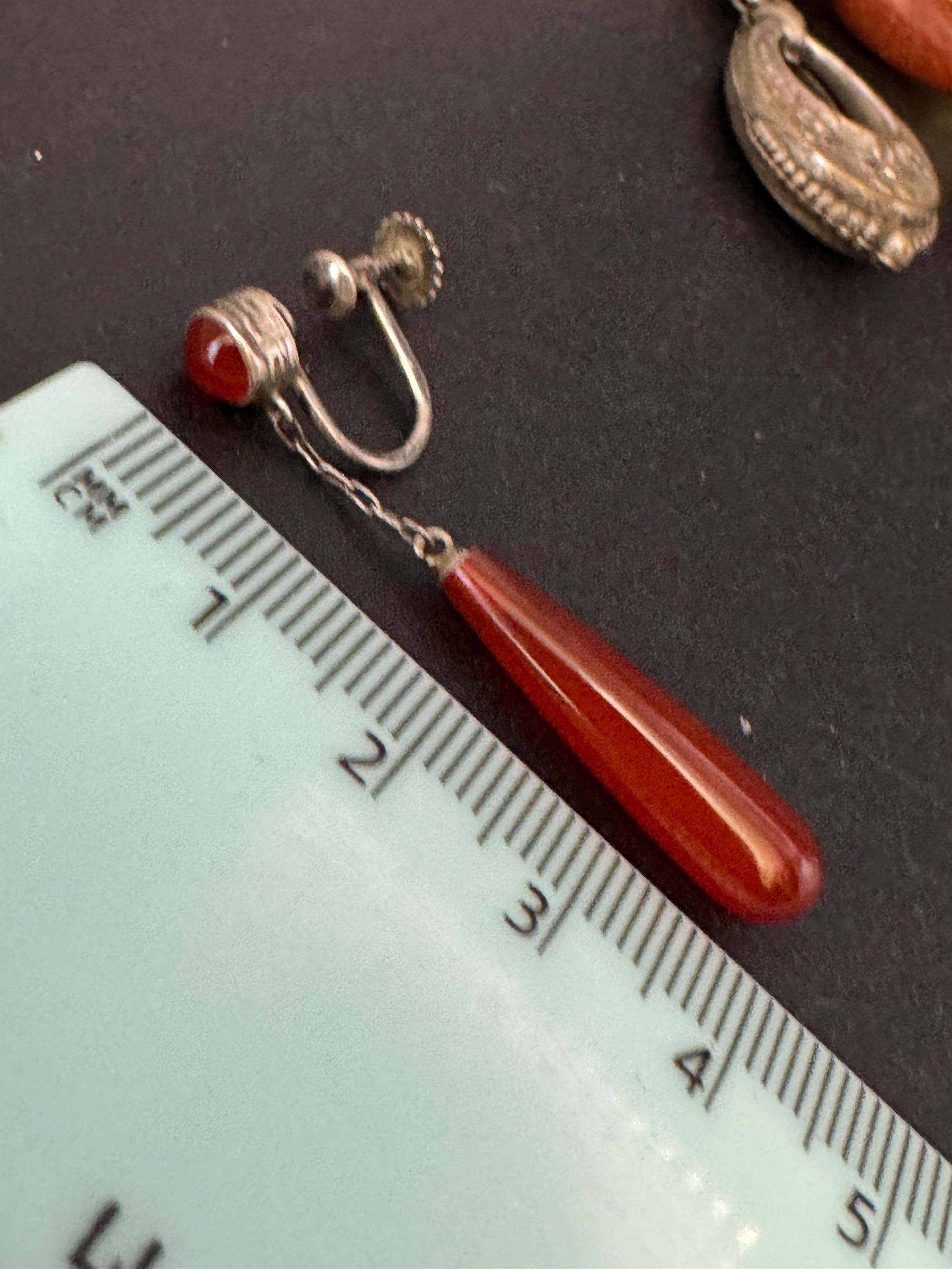 Antique Carnelian Teardrop Earrings: 1920s Screw Back Clip-Ons