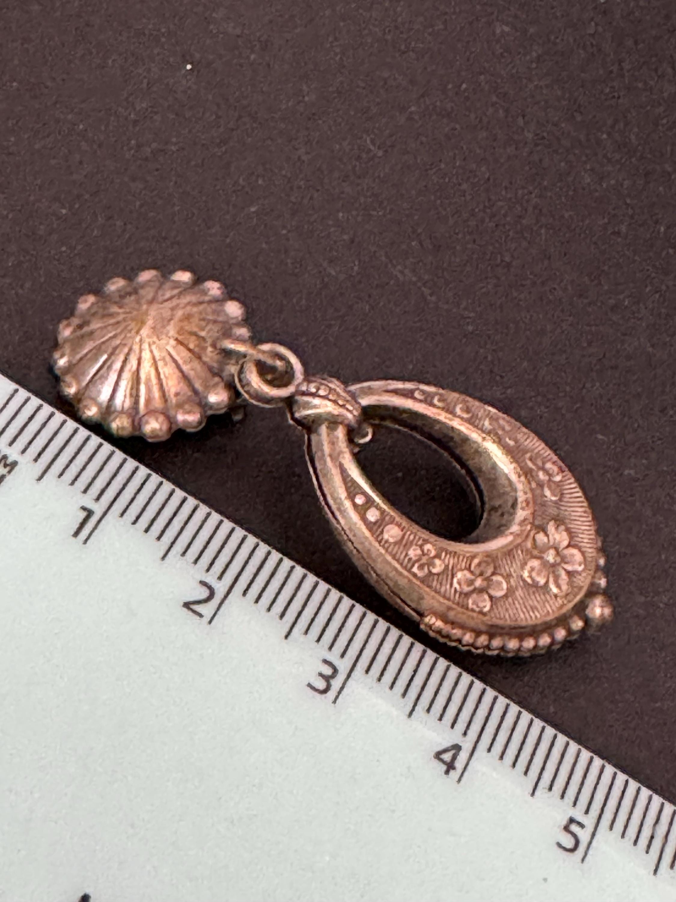 antique Victorian white metal silver etched ornate puffy door knocker earrings