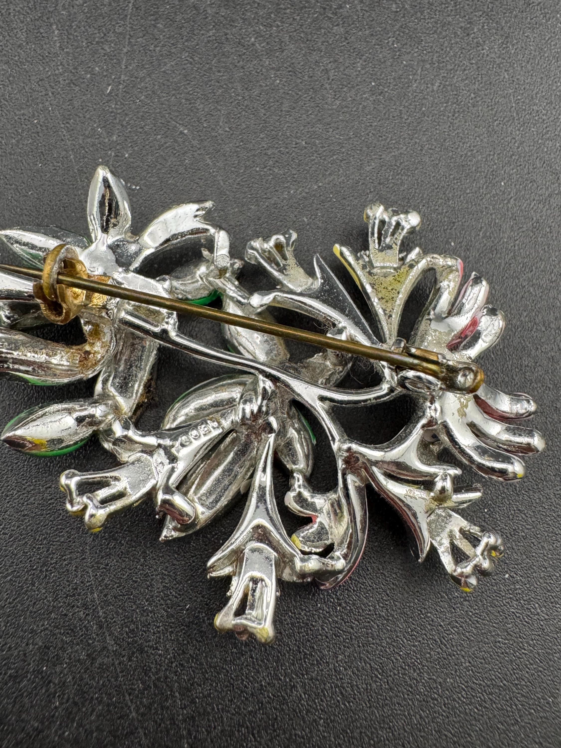 Vintage Enamel Exquisite floral birthday series brooch, honeysuckle flowers