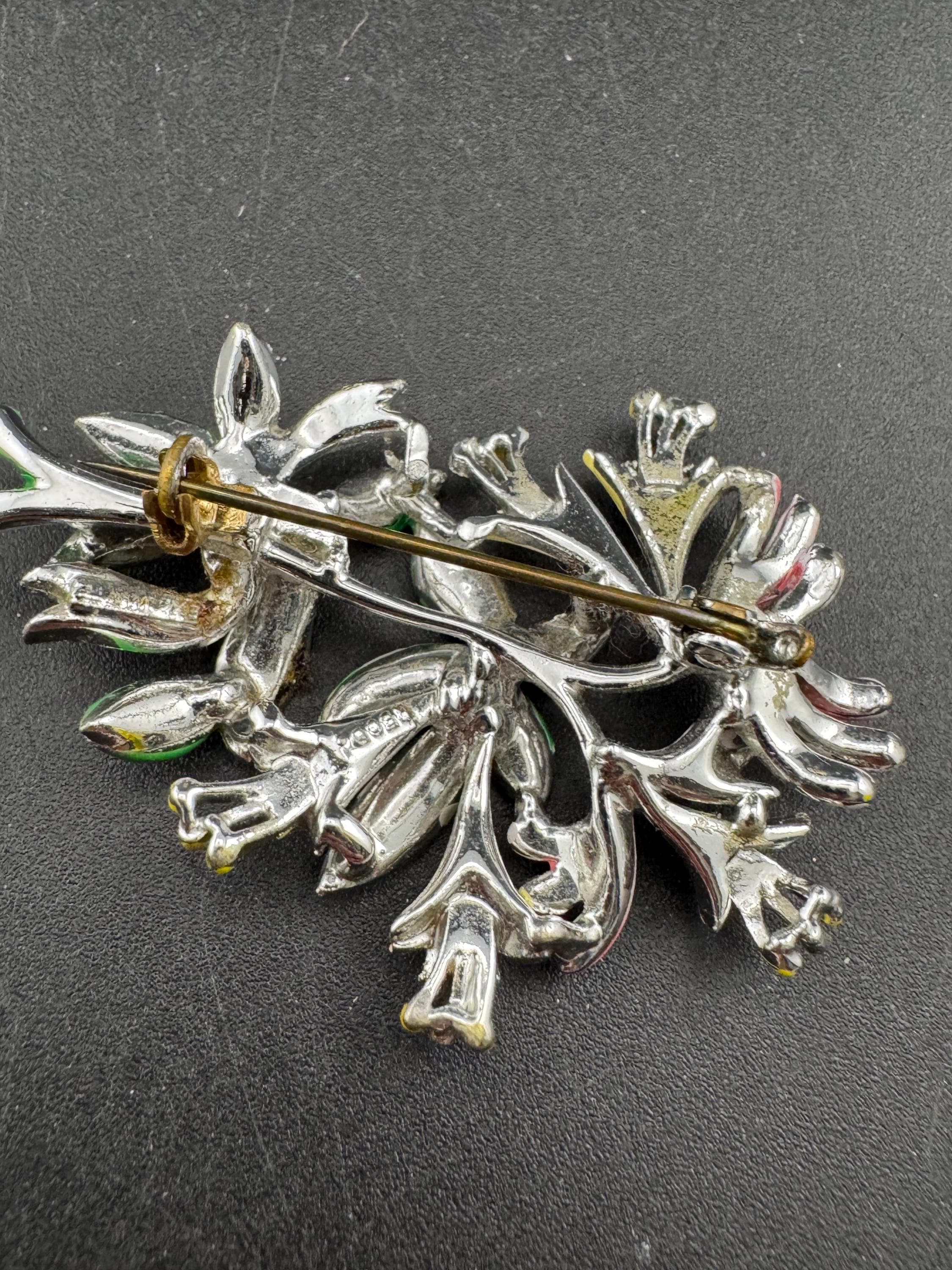 Vintage Enamel Exquisite floral birthday series brooch, honeysuckle flowers