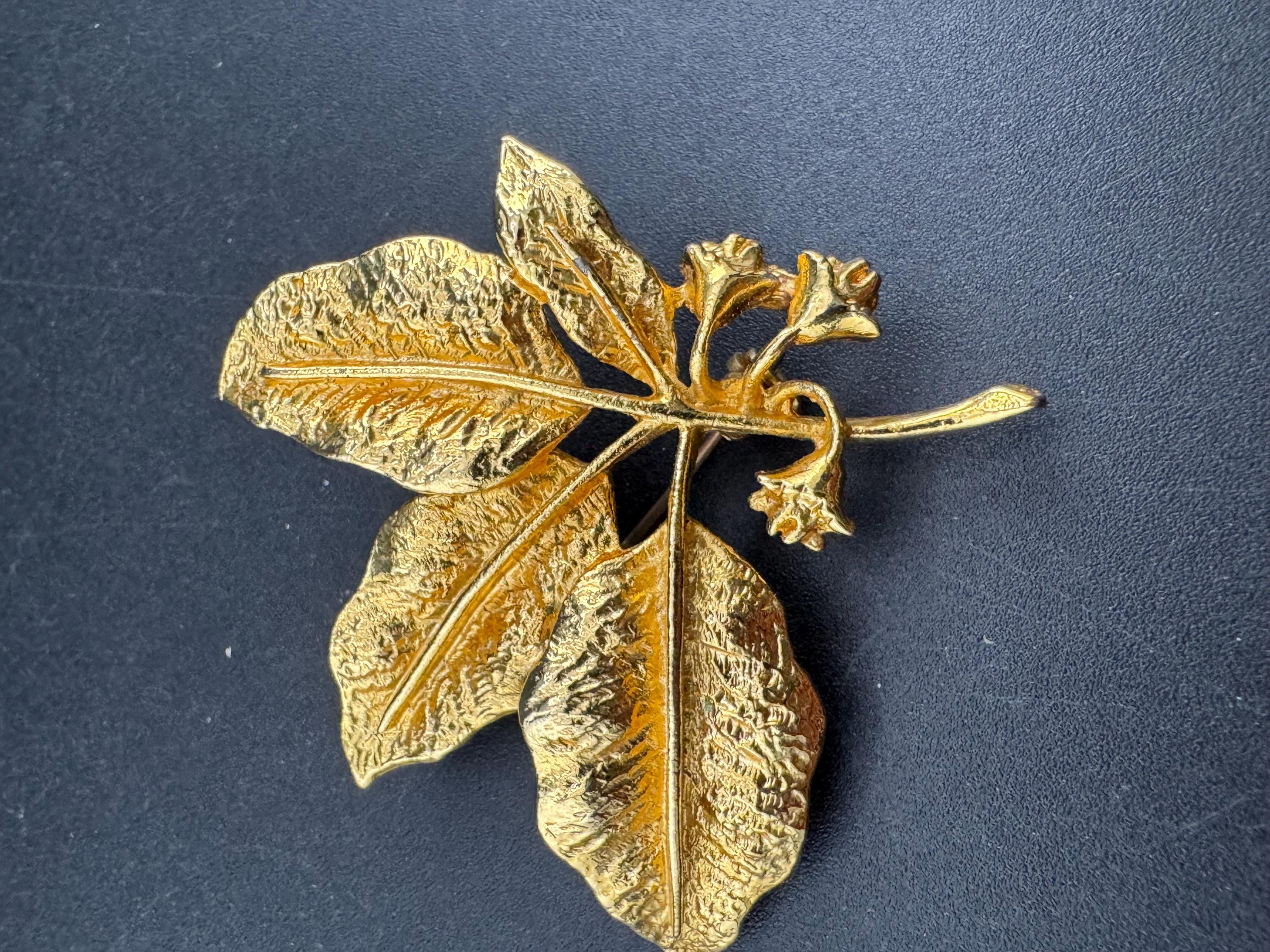 Vintage signed Exquisite gold leaf brooch; mid century