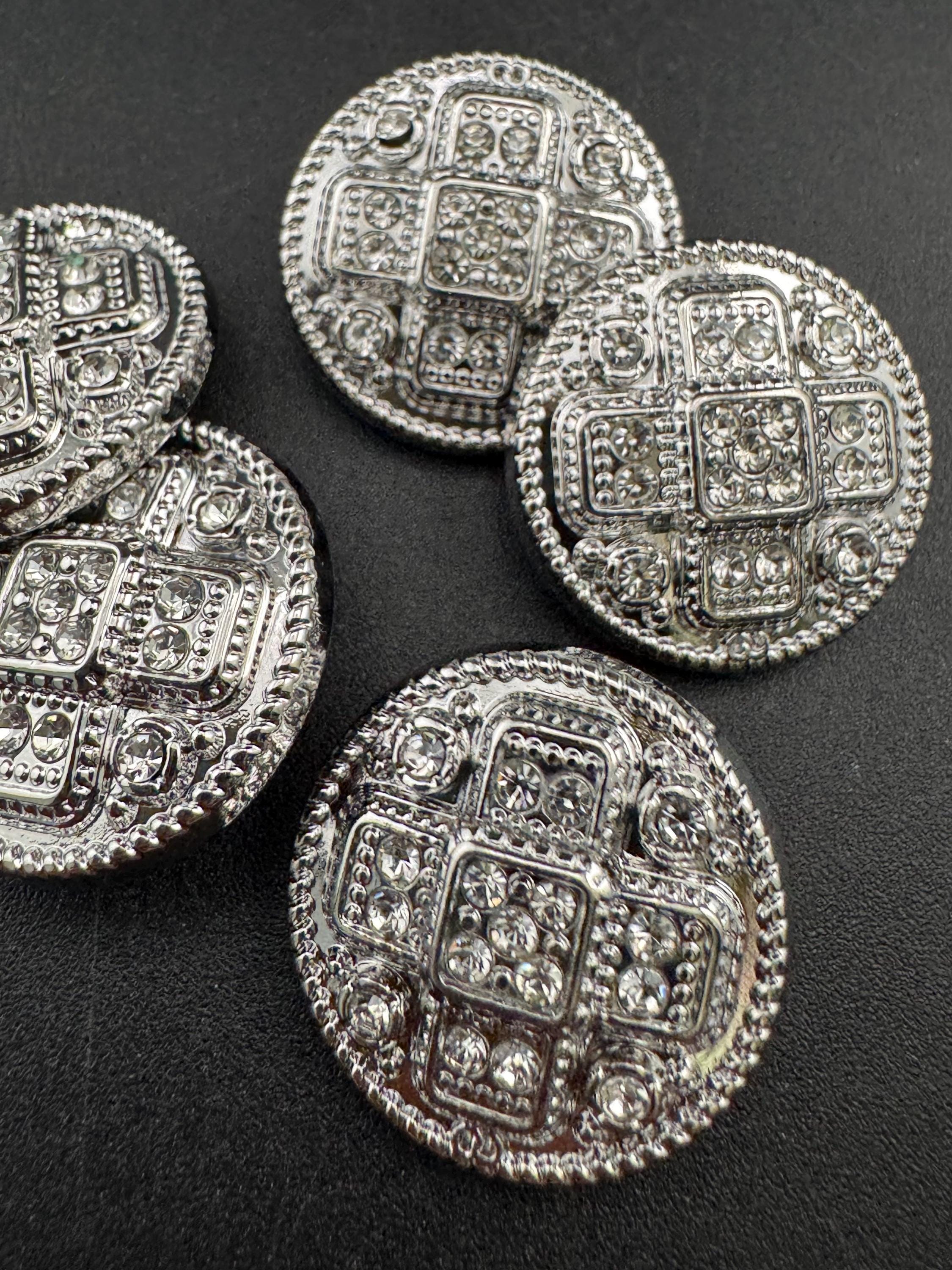 Set of 5 silver Tone Diamanté Crystal Shank Buttons (23mm)