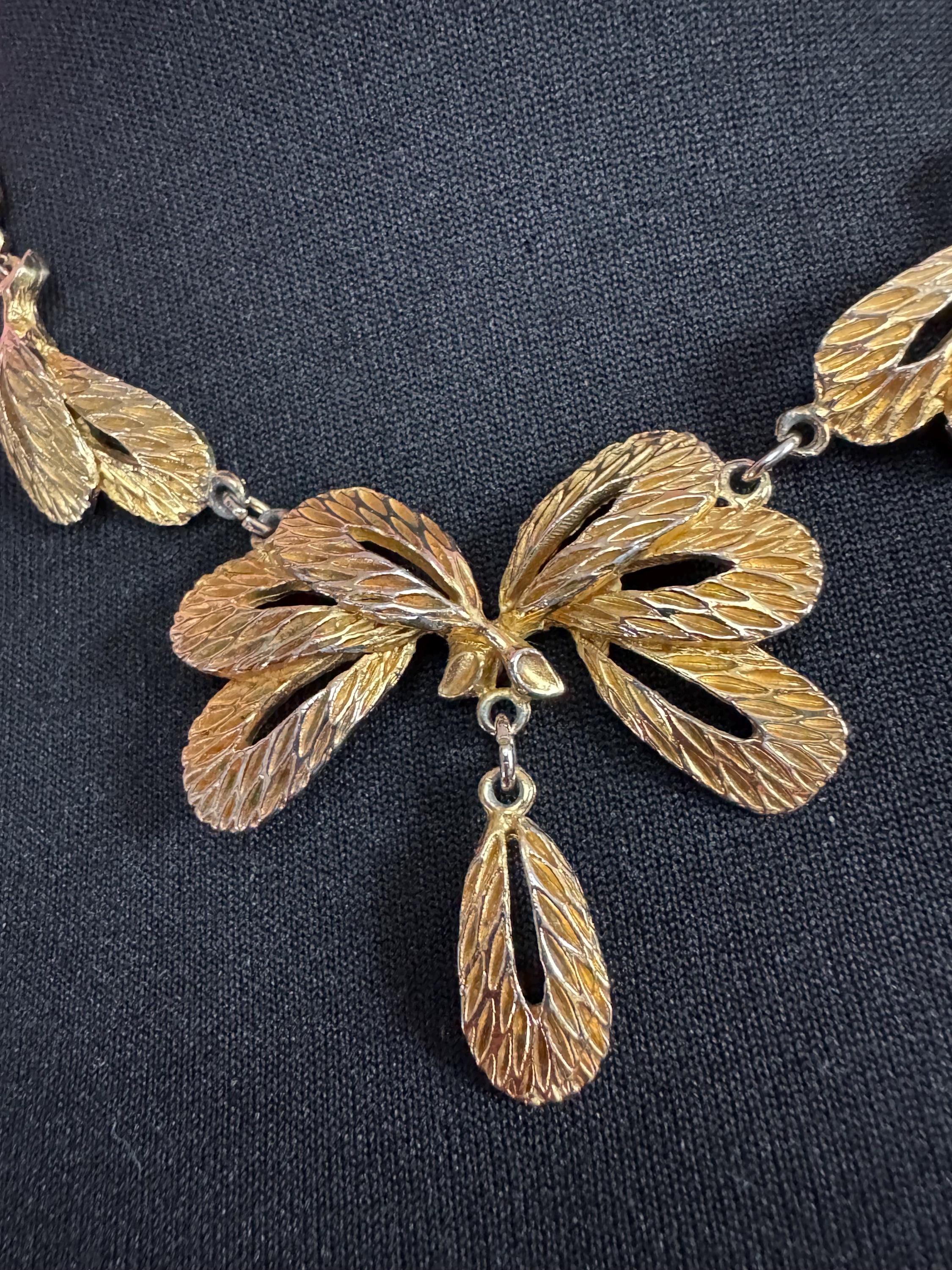 Signed Hollywood gold tone pendant necklace, mid century
