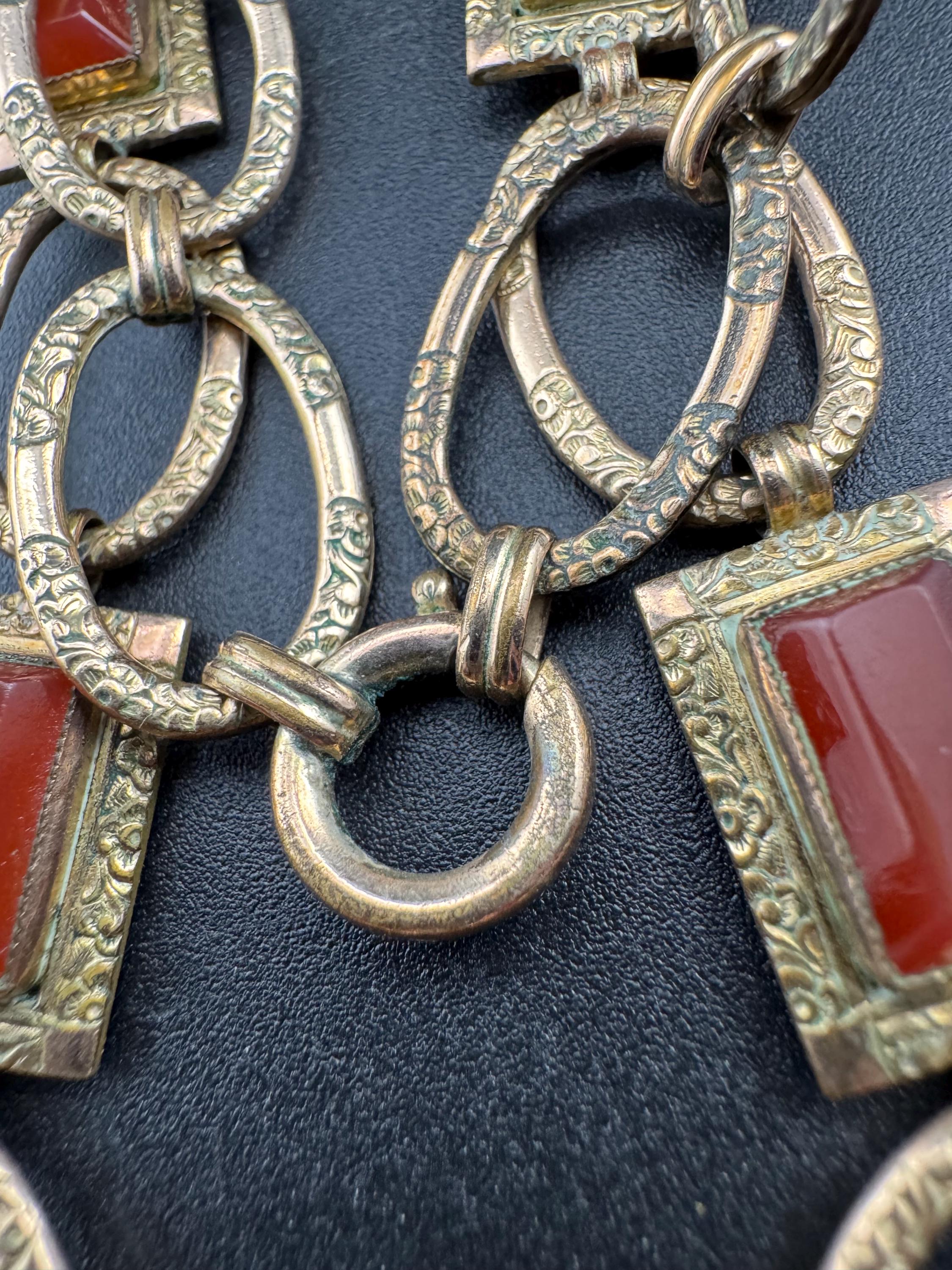 Antique Edwardian carnelian gilt metal choker necklace, petite 38cm gemstone