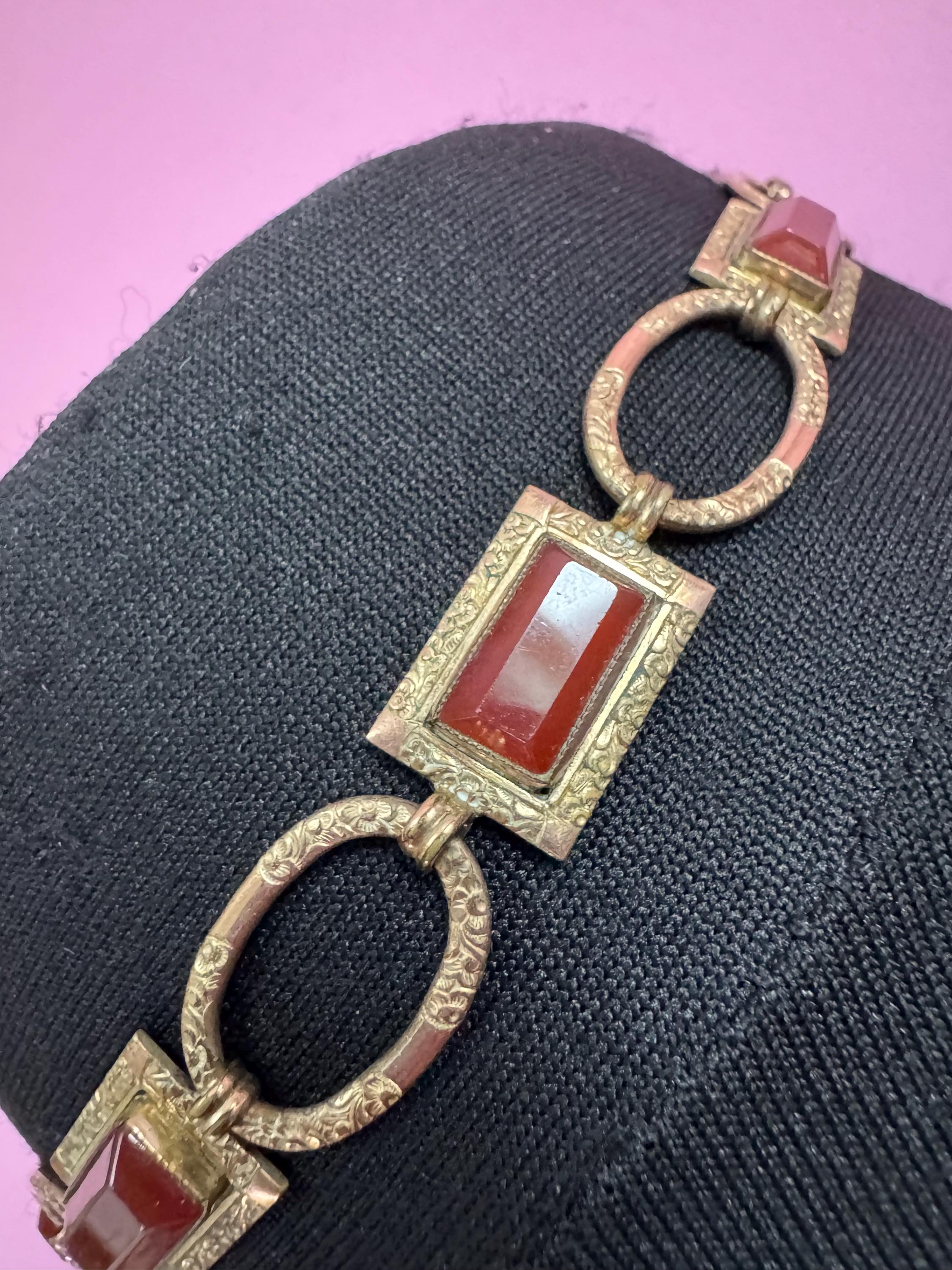 Antique Edwardian carnelian gilt metal choker necklace, petite 38cm gemstone