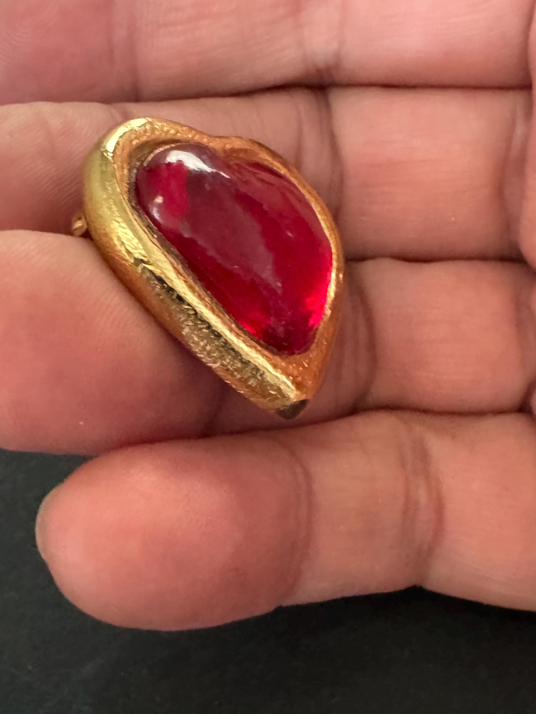 YSL Yves Saint Laurent red love heart brooch, vintage designer jewellery