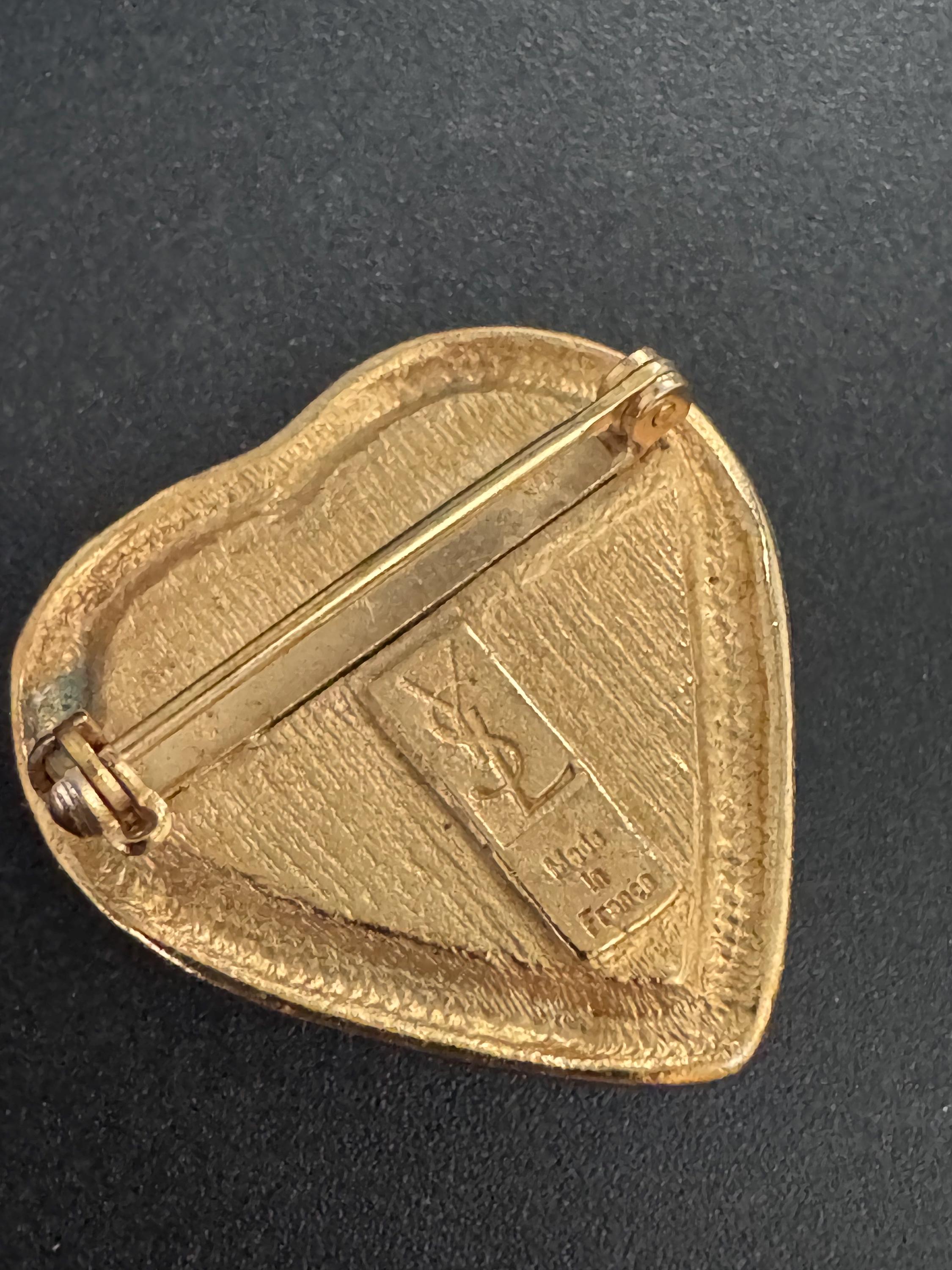 YSL Yves Saint Laurent red love heart brooch, vintage designer jewellery