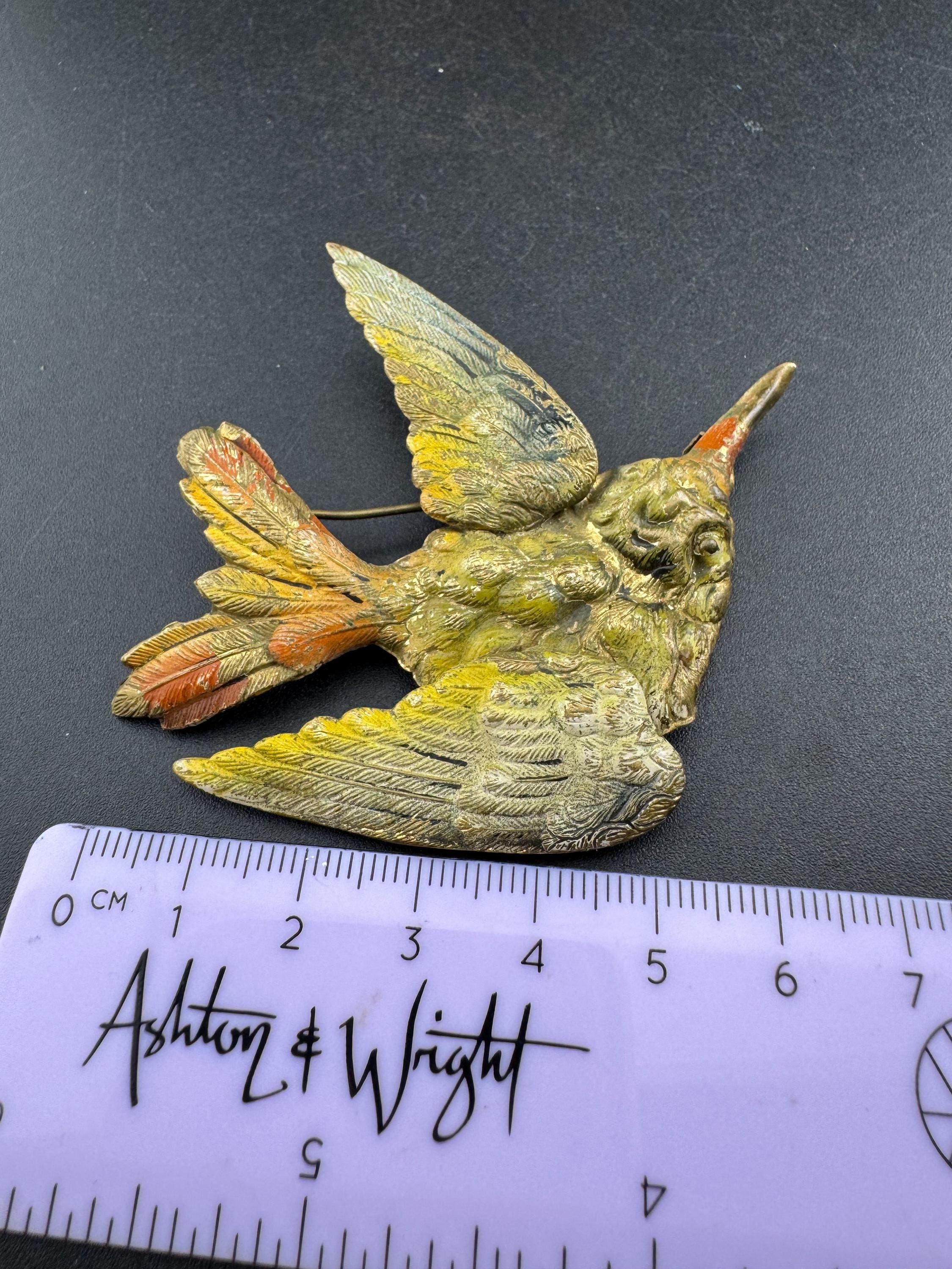 Art Deco Czech cold painted bird Brooch: coloured Enamel 6cm