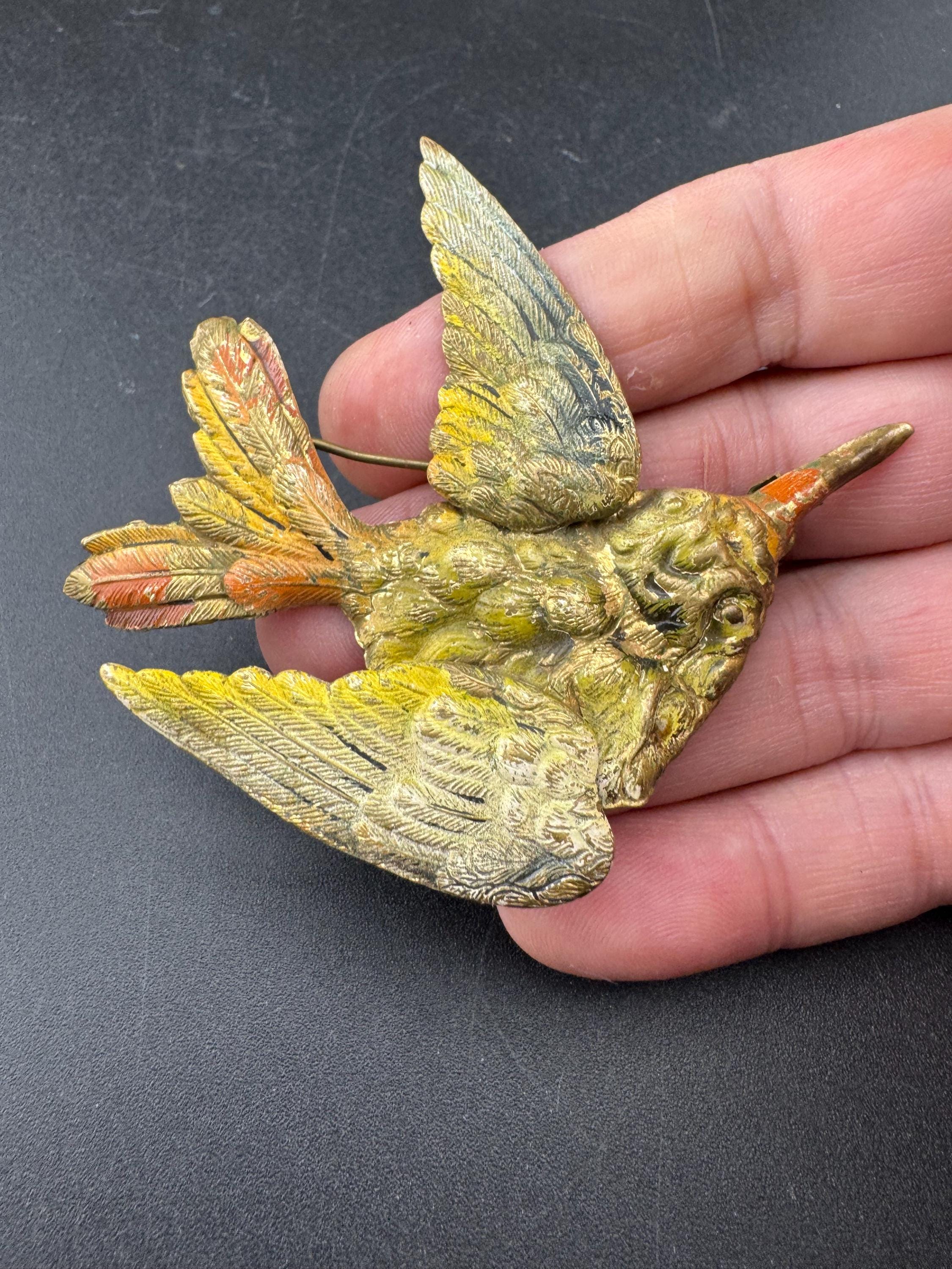 Art Deco Czech cold painted bird Brooch: coloured Enamel 6cm