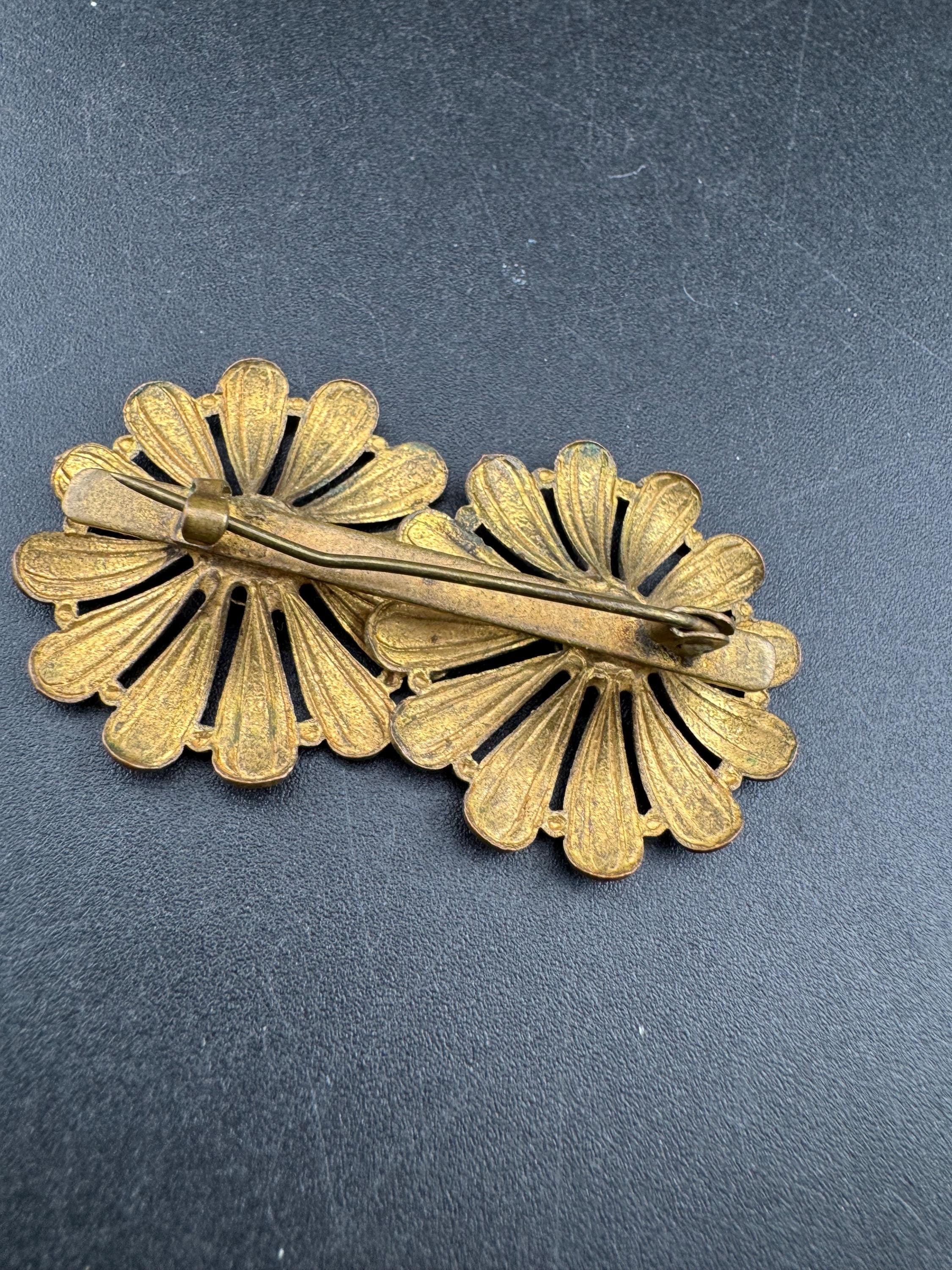Art Deco Czech brass floral brooch 1920s 1930s
