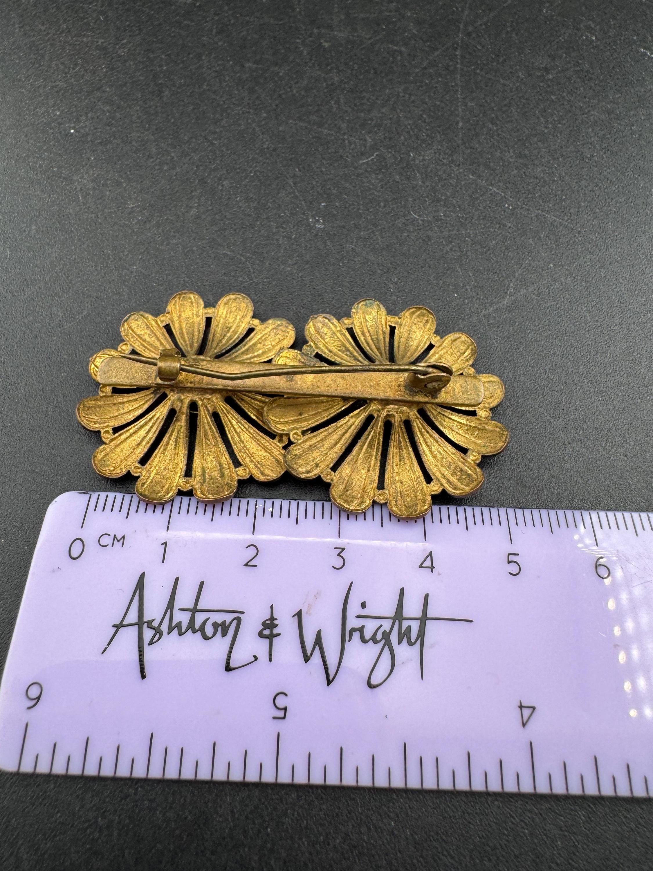 Art Deco Czech brass floral brooch 1920s 1930s