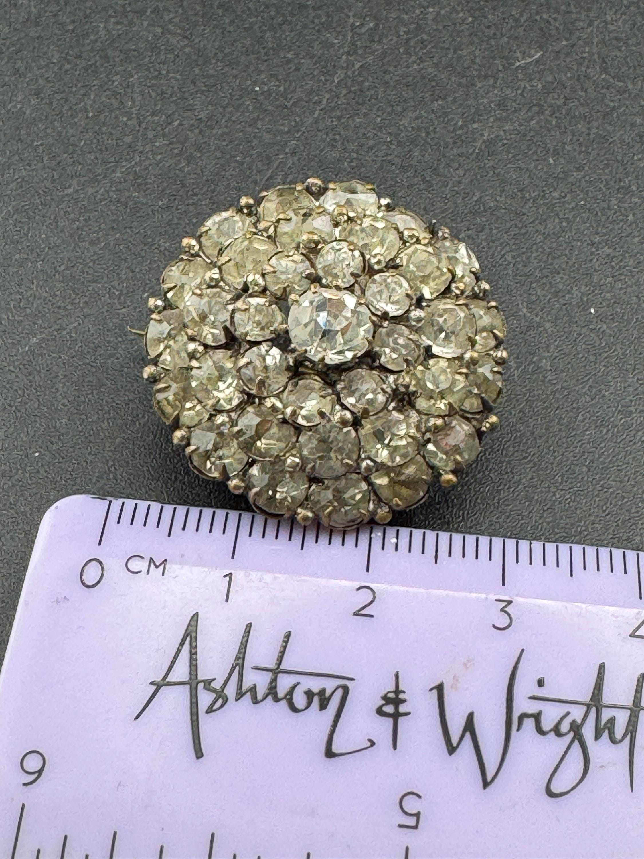 Vintage Edwardian clear rhinestone diamanté domed bullseye brooch, c clasp