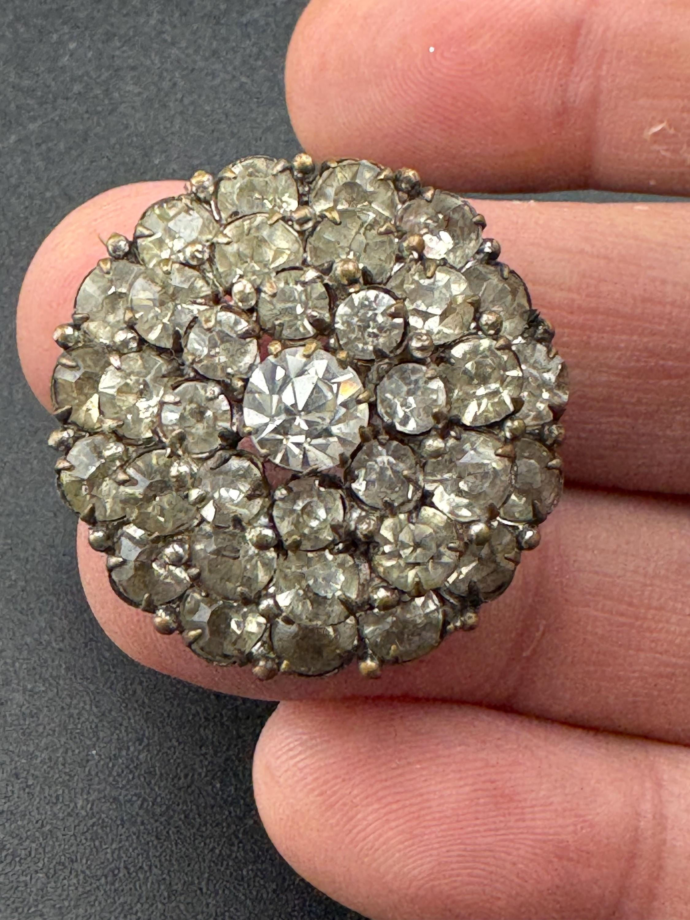 Vintage Edwardian clear rhinestone diamanté domed bullseye brooch, c clasp