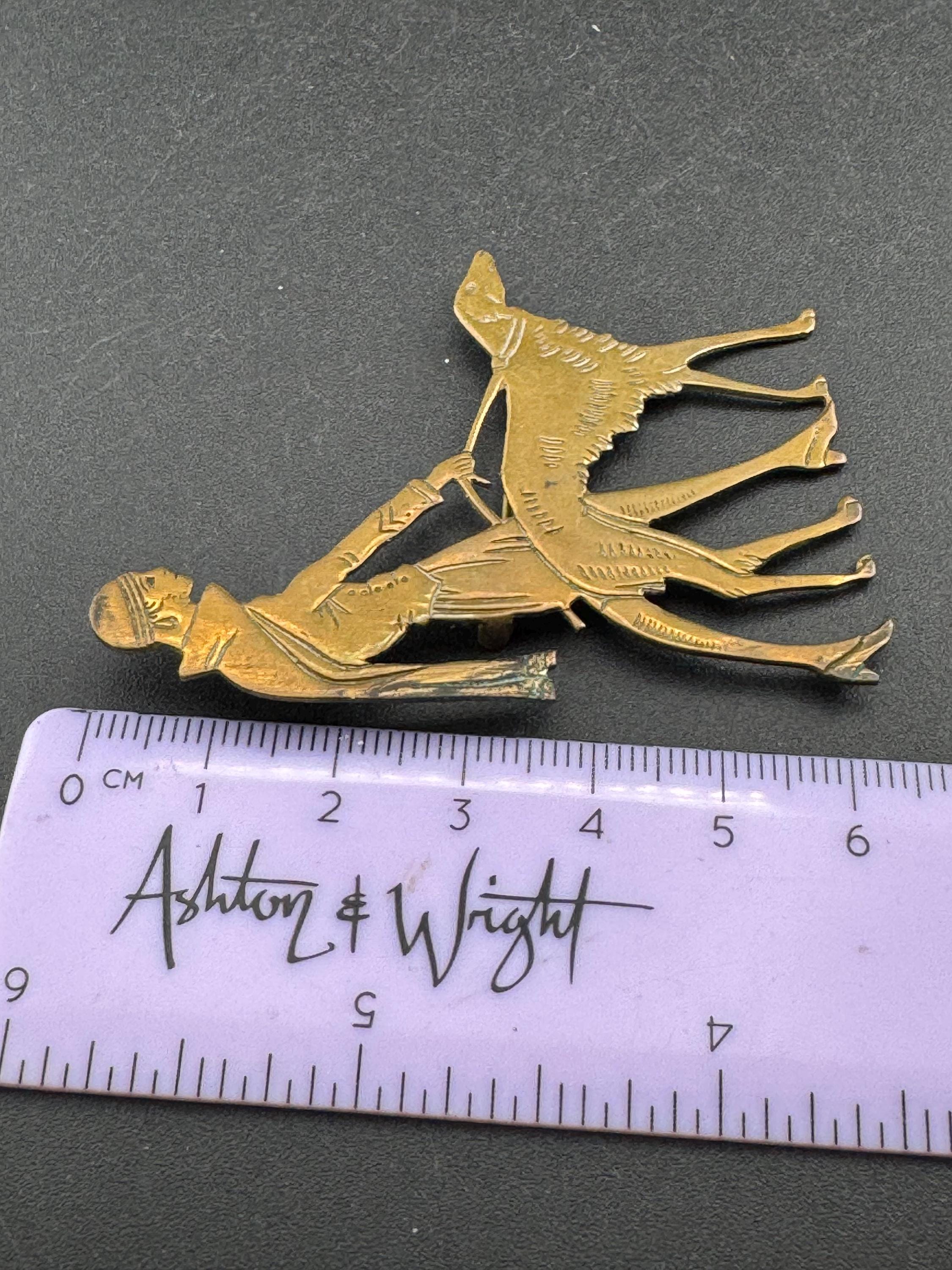 Vintage Vogue Art Deco 1920s Lady Walking borzoi Dog Brooch brass Pin