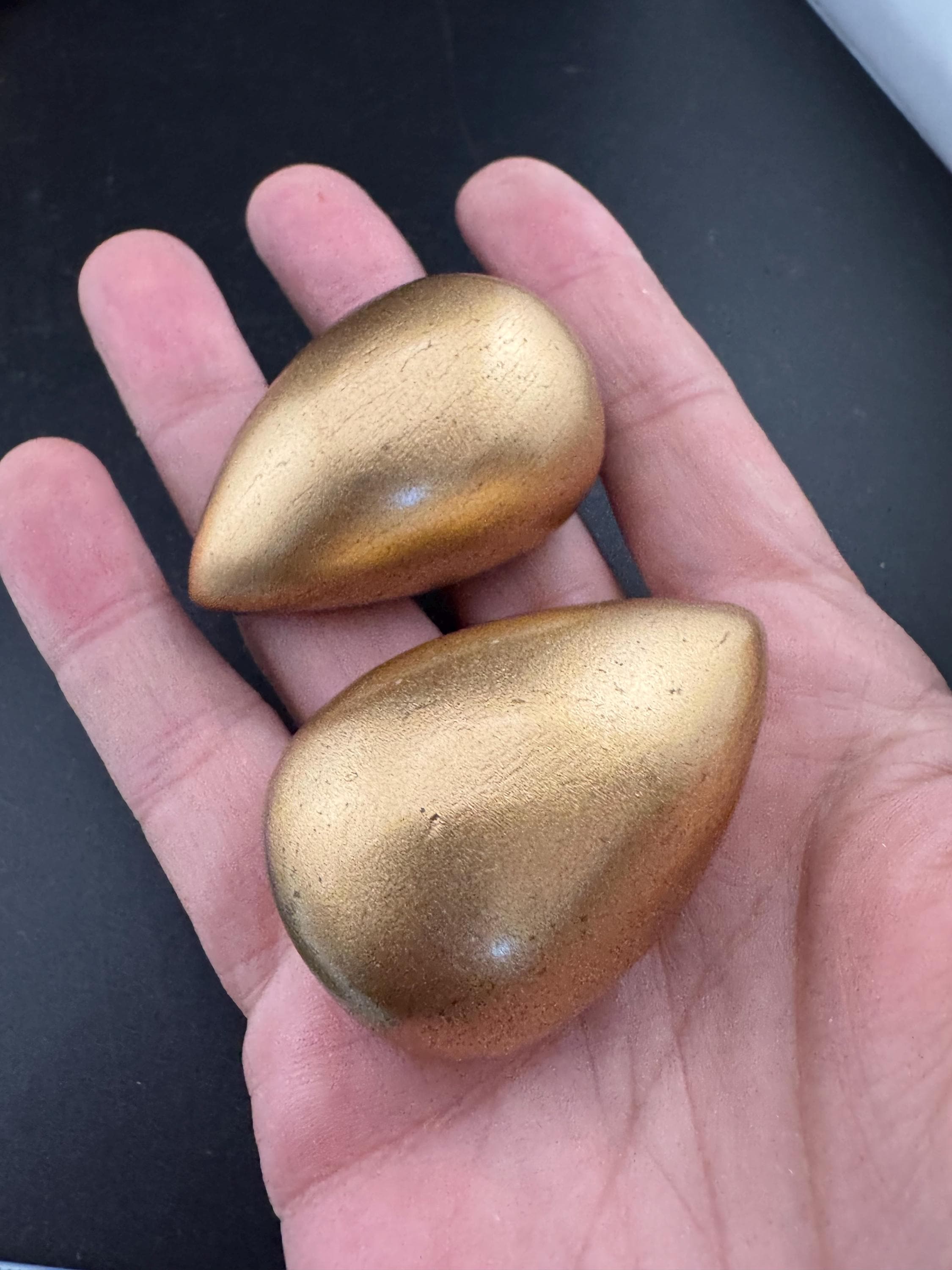 Oversized Vintage natural wooden teardrop gold clip on earrings 5cm