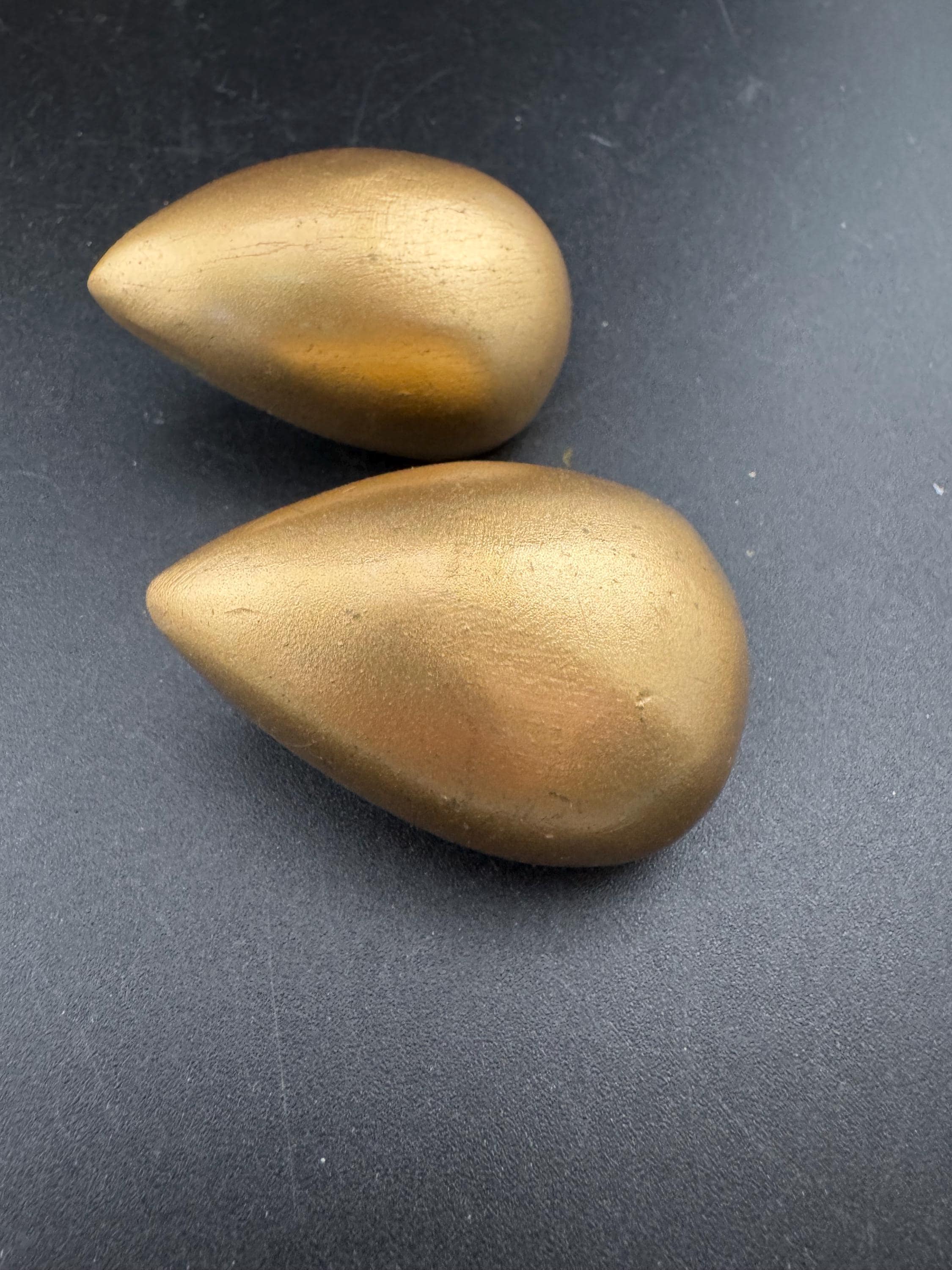 Oversized Vintage natural wooden teardrop gold clip on earrings 5cm