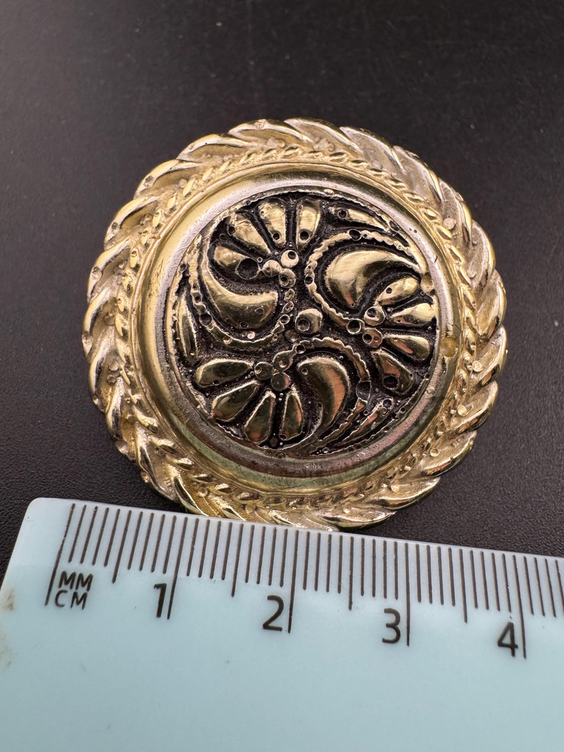 Oversized gold resin ornate domed Clip On Earrings: designer style unsigned studs