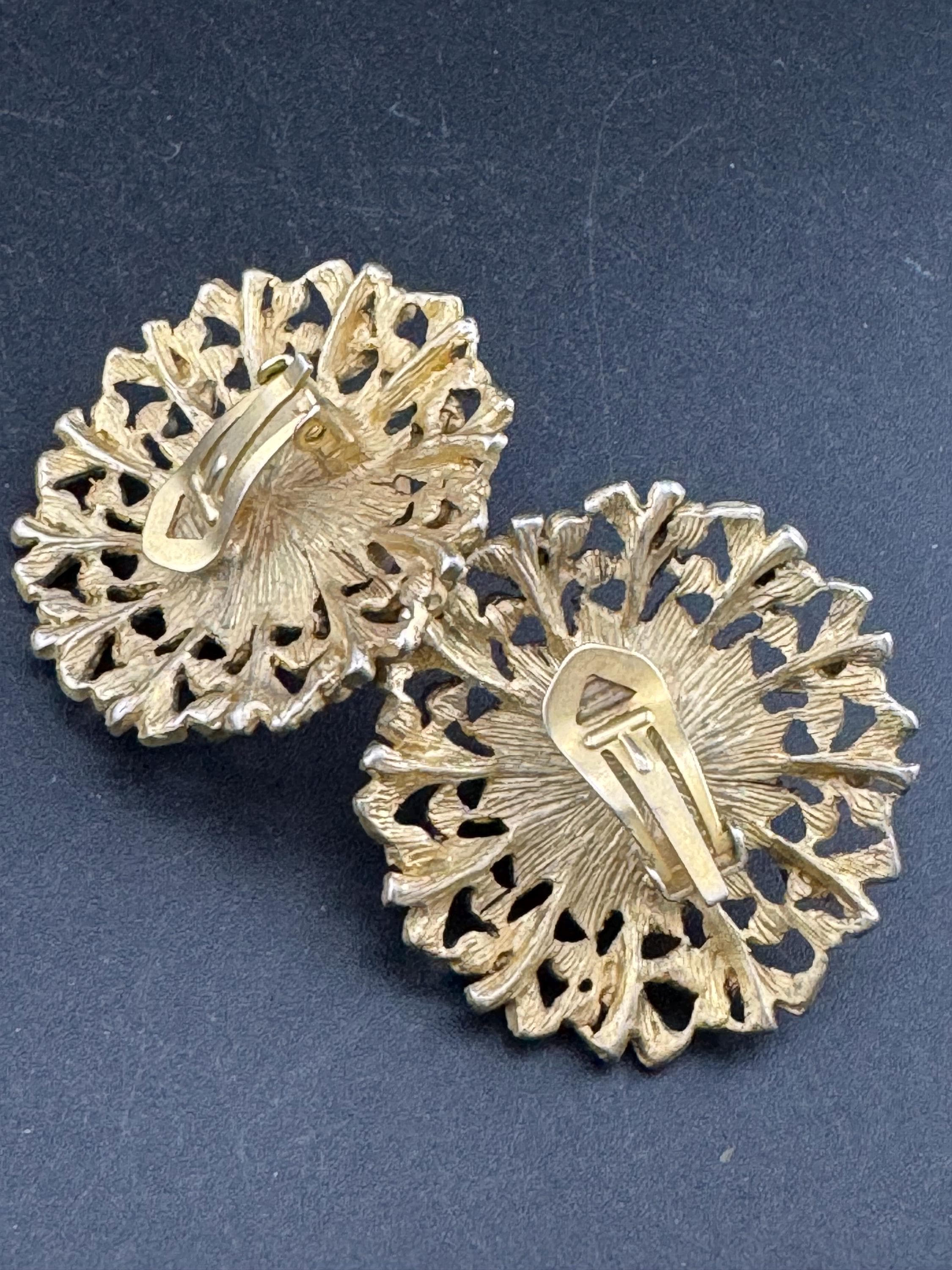 Oversized 4.5cm gold metal brown gemstone set domed Clip On Earrings: studs