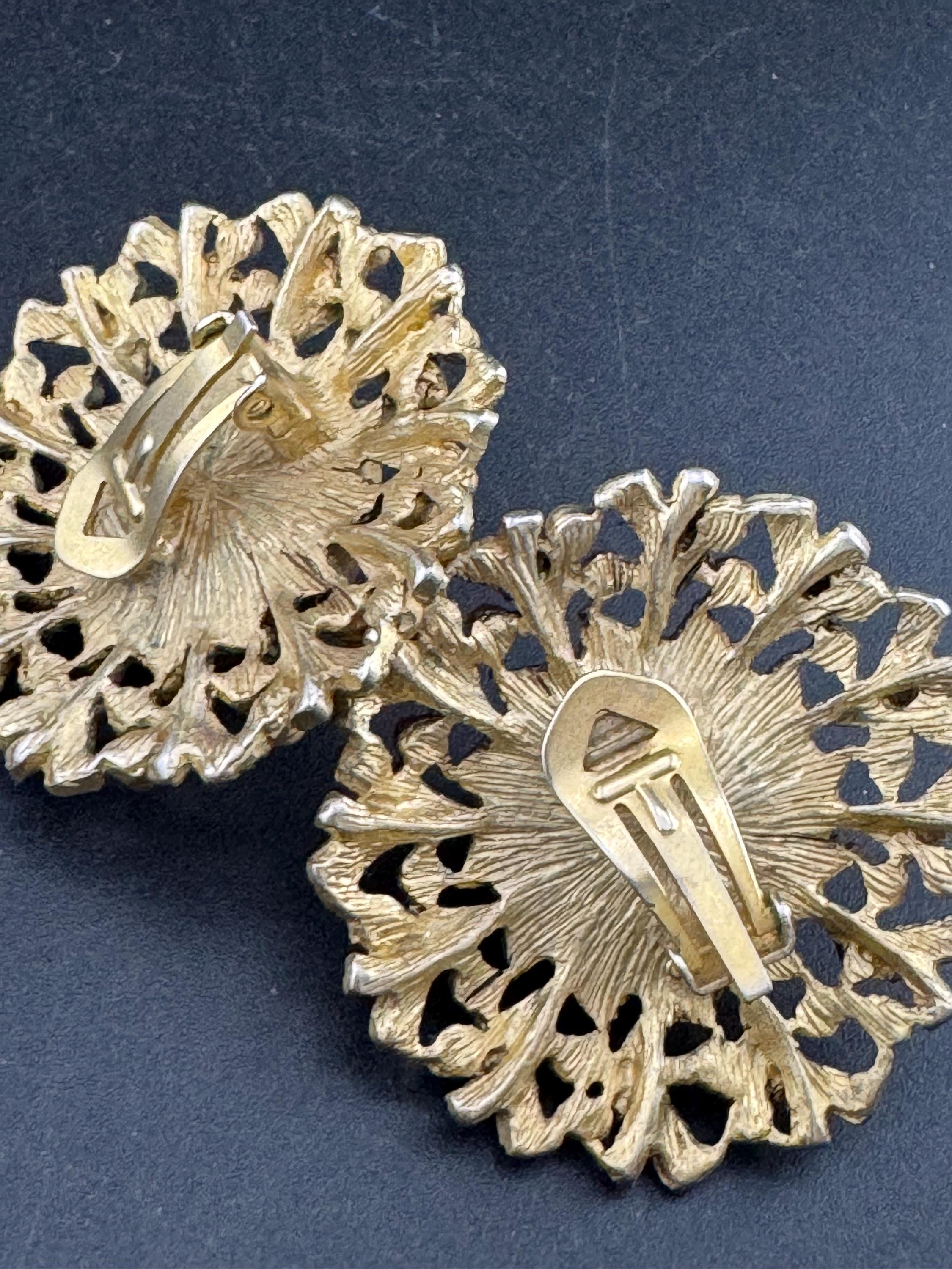Oversized 4.5cm gold metal brown gemstone set domed Clip On Earrings: studs
