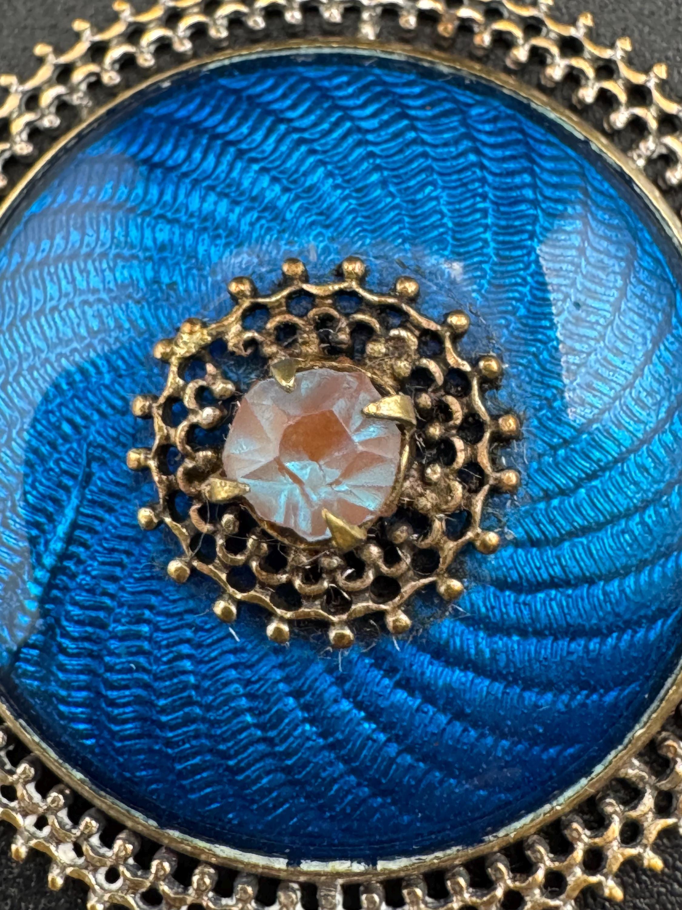 antique Edwardian blue guilloche enamel saphiret glass pendant