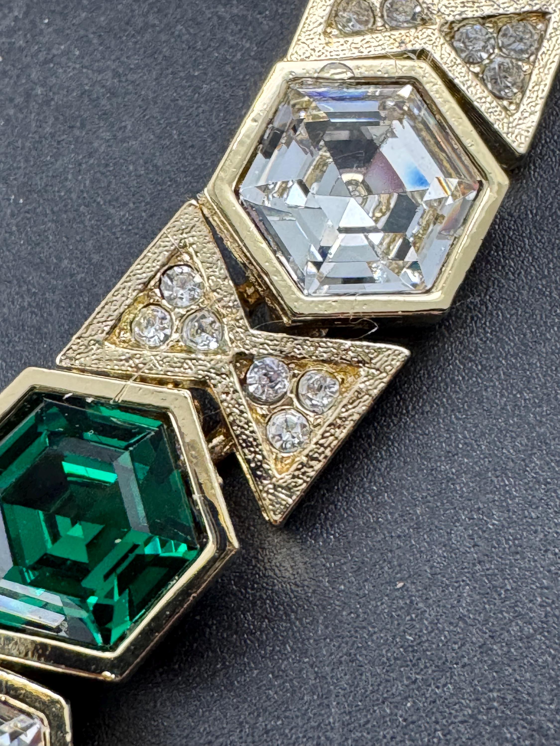 Vintage Swarovski Crystal Choker: emerald green Rhinestone Gold Tone Necklace