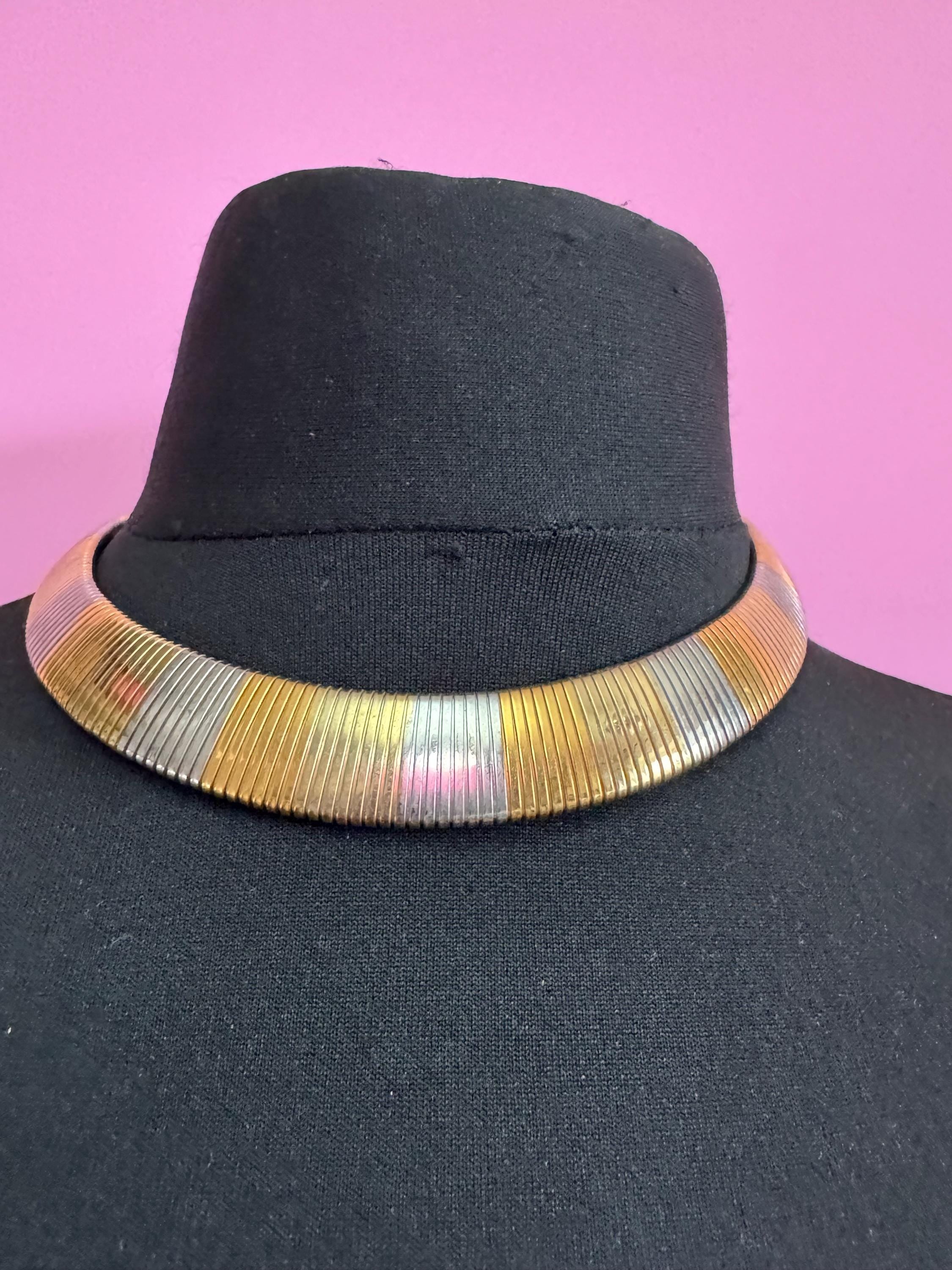 Two tone silver and gold omega choker necklace , vintage 49cm
