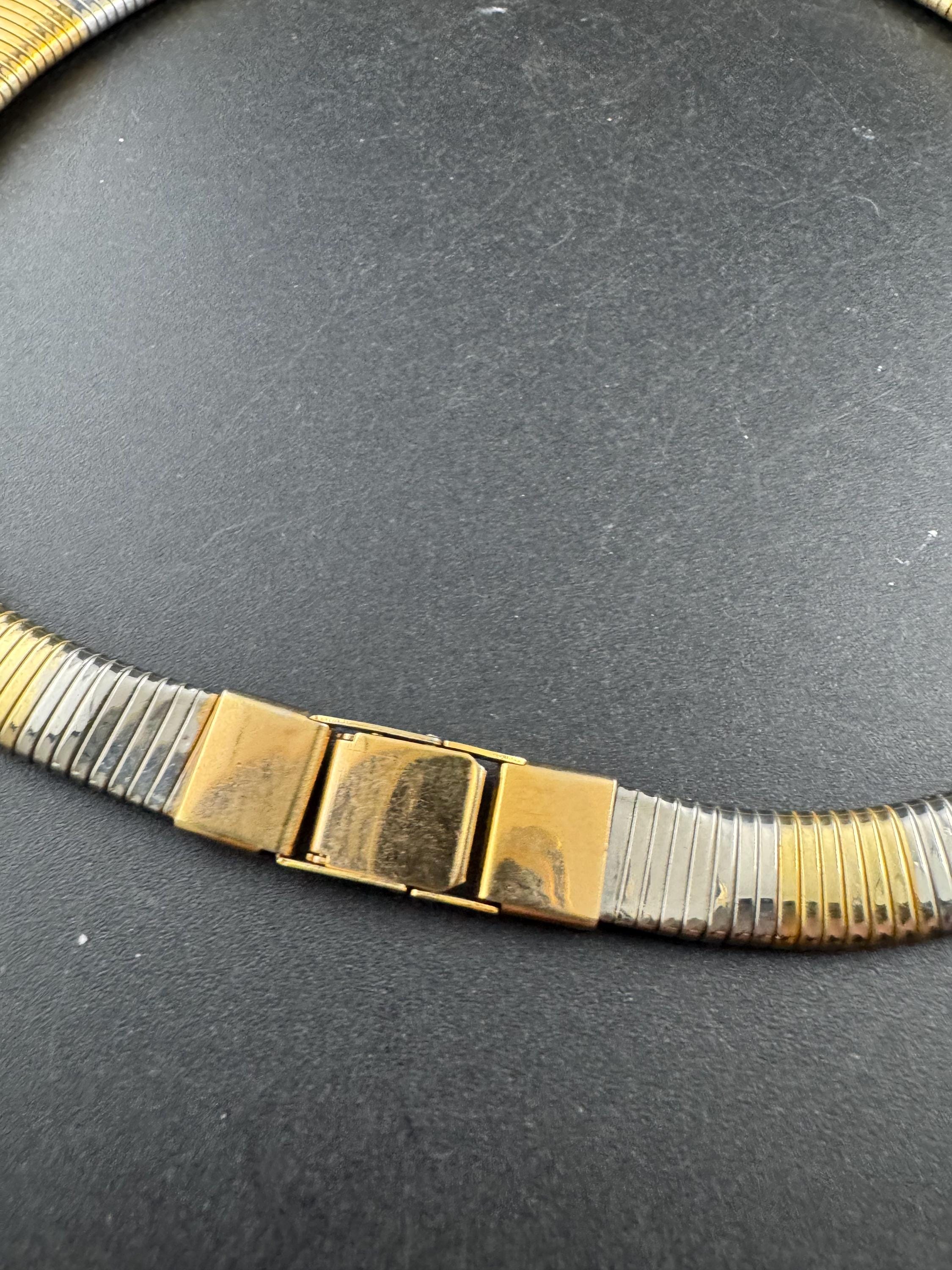 Two tone silver and gold omega choker necklace , vintage 49cm