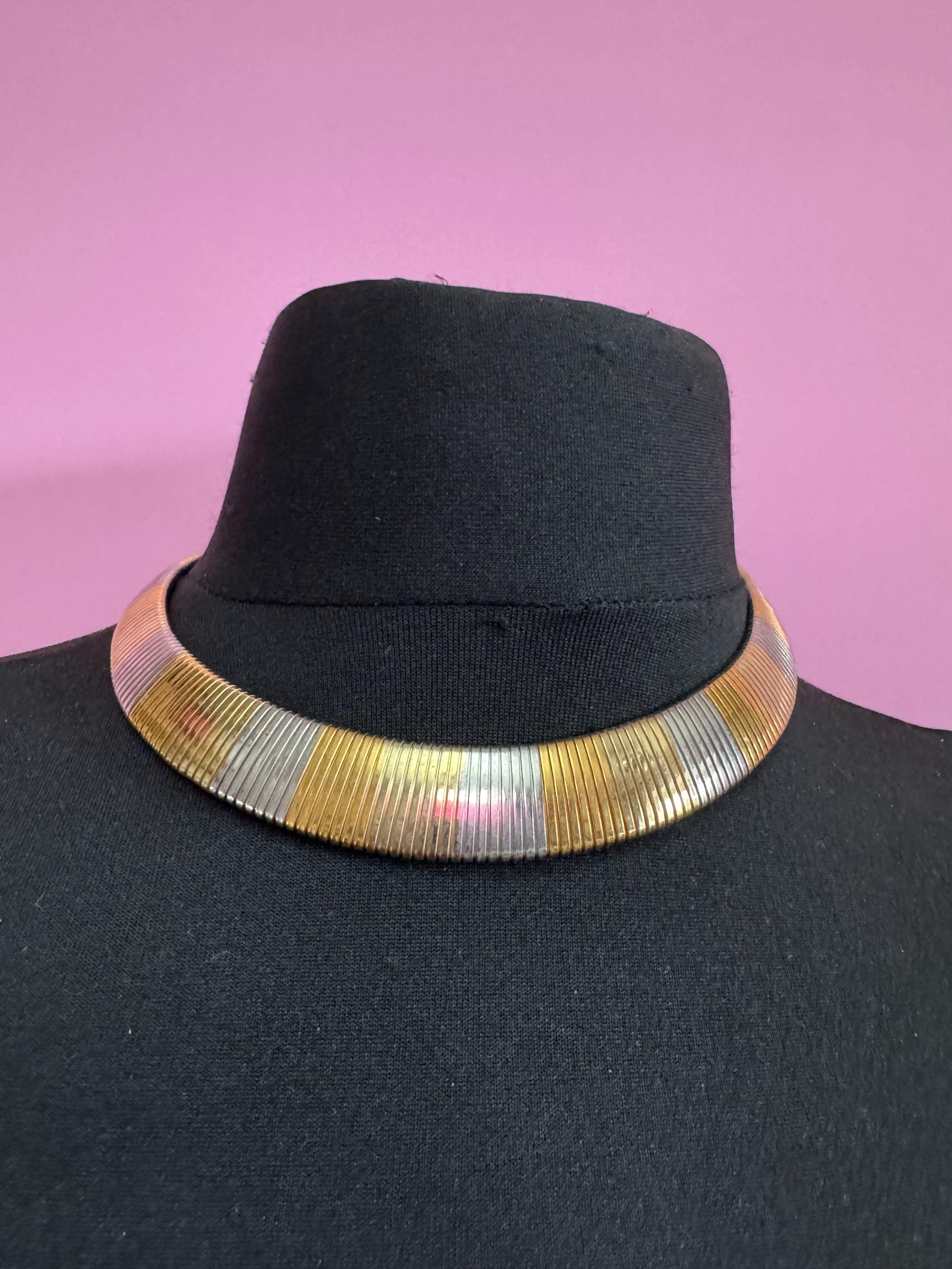 Two tone silver and gold omega choker necklace , vintage 49cm